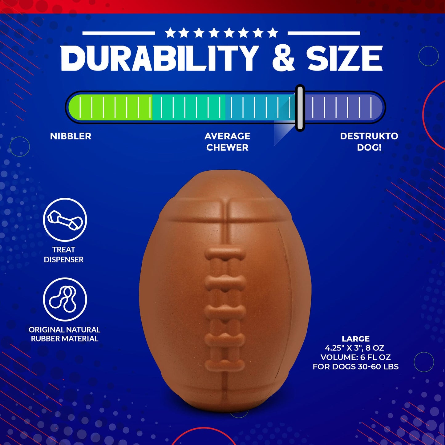 Football eDispenser Durable Rubber Chew Toy and Treat Dispenser Rubber Dog Toys SodaPup/True Dogs, LLC
