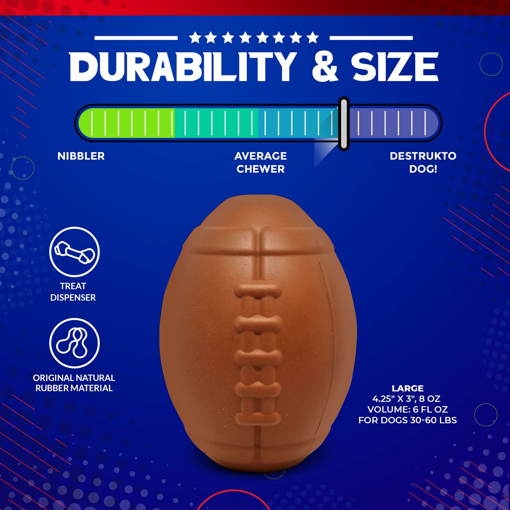 Football eDispenser Durable Rubber Chew Toy and Treat Dispenser Rubber Dog Toys SodaPup/True Dogs, LLC