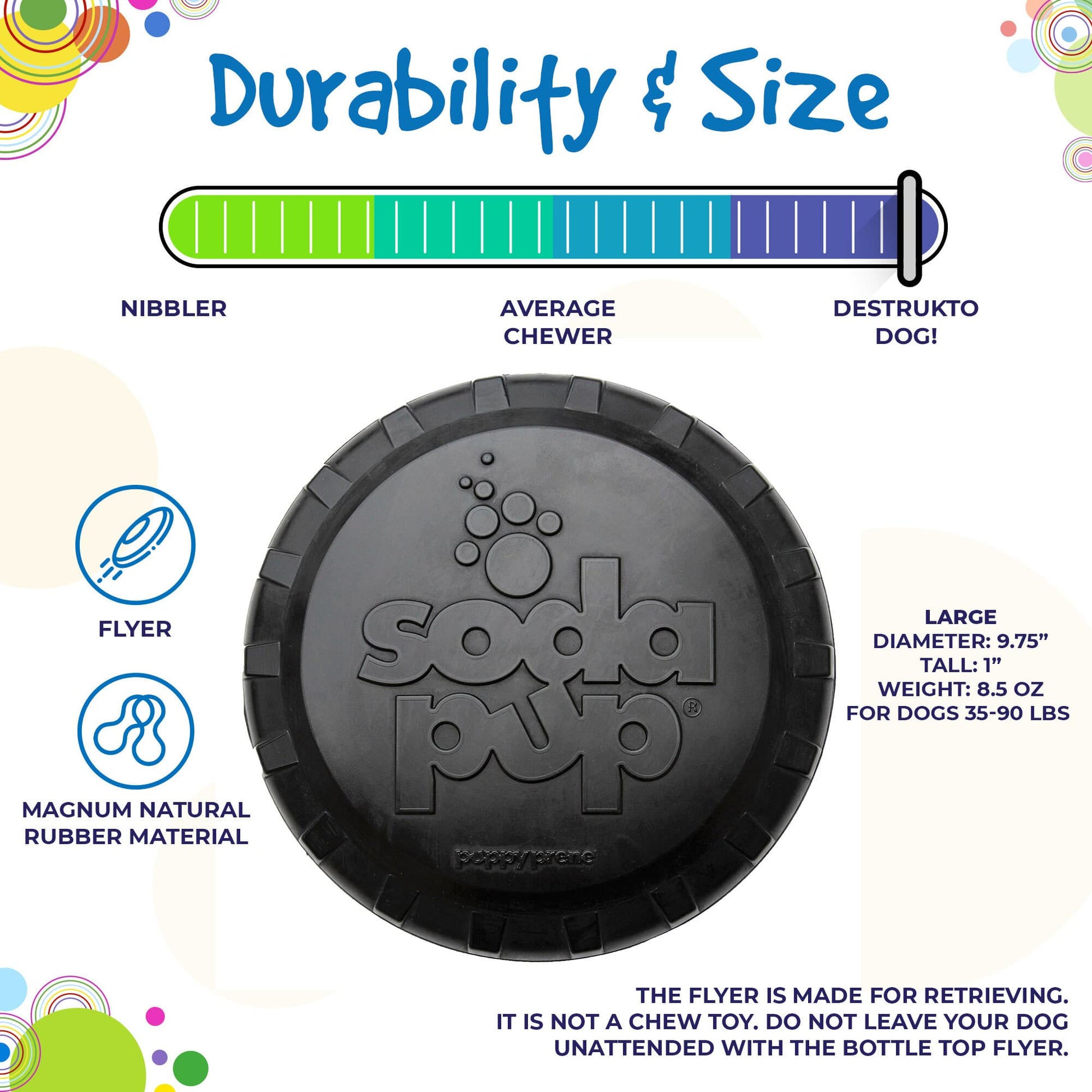 Magnum Bottle Top Flyer Ultra Durable Rubber Retrieving Frisbee - Large - Black Rubber Dog Toys SodaPup/True Dogs, LLC