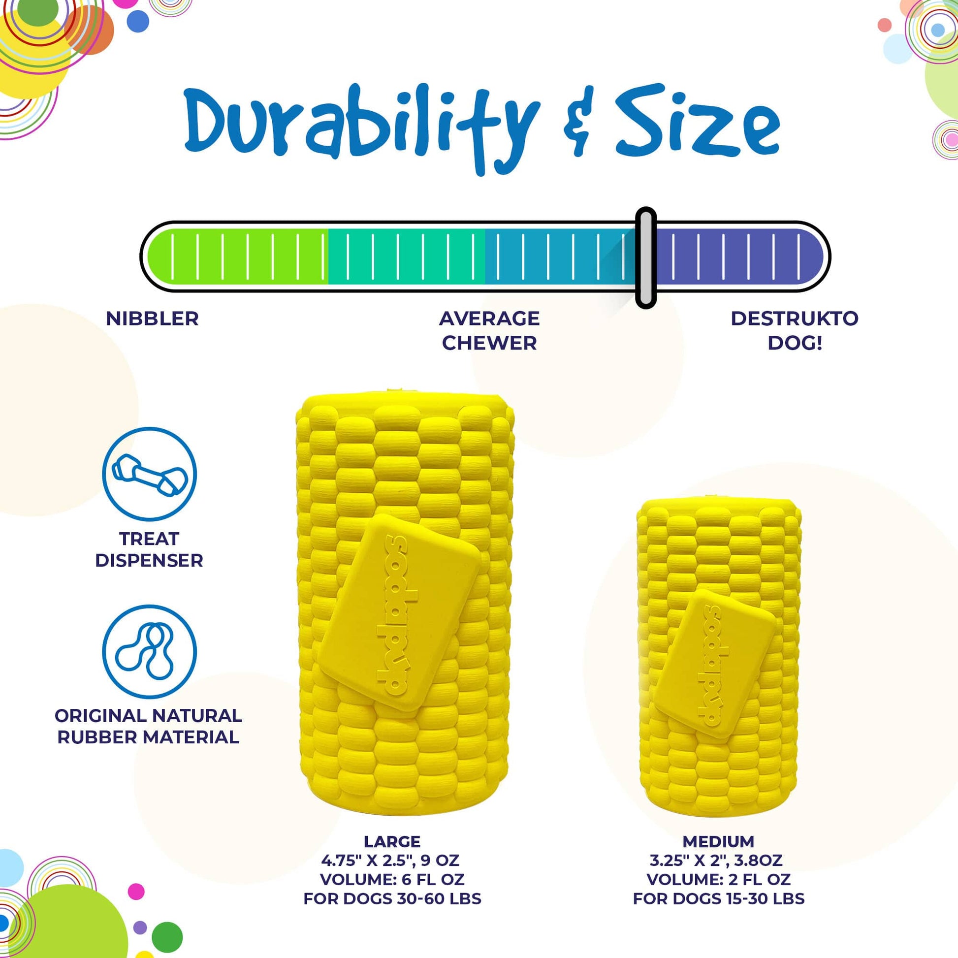 Corn on the Cob eDispenser Durable Rubber Treat Dispenser Rubber Dog Toys SodaPup/True Dogs, LLC