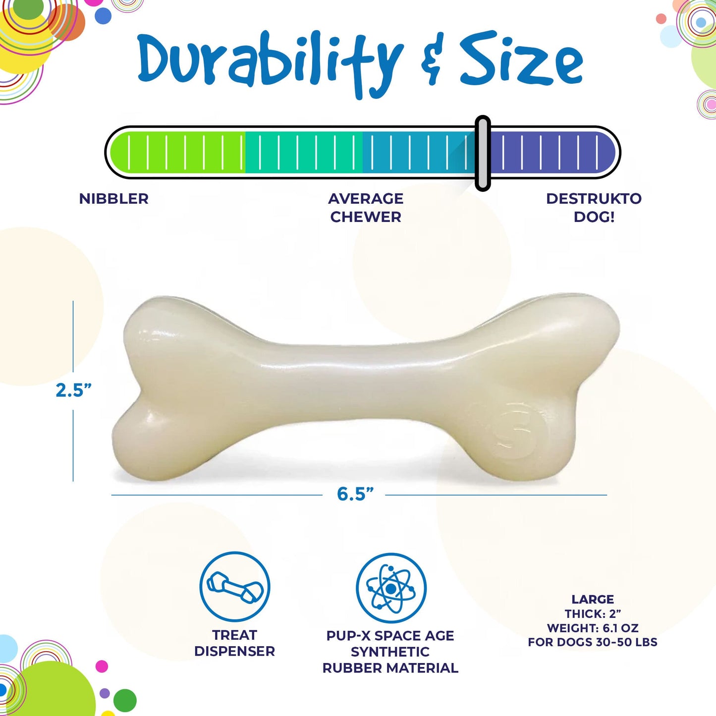 PUP-X Rubber Bone Dog Toy - Durable, Floats, Chew Toy for Large Dogs | USA Rubber Dog Toys SodaPup/True Dogs, LLC