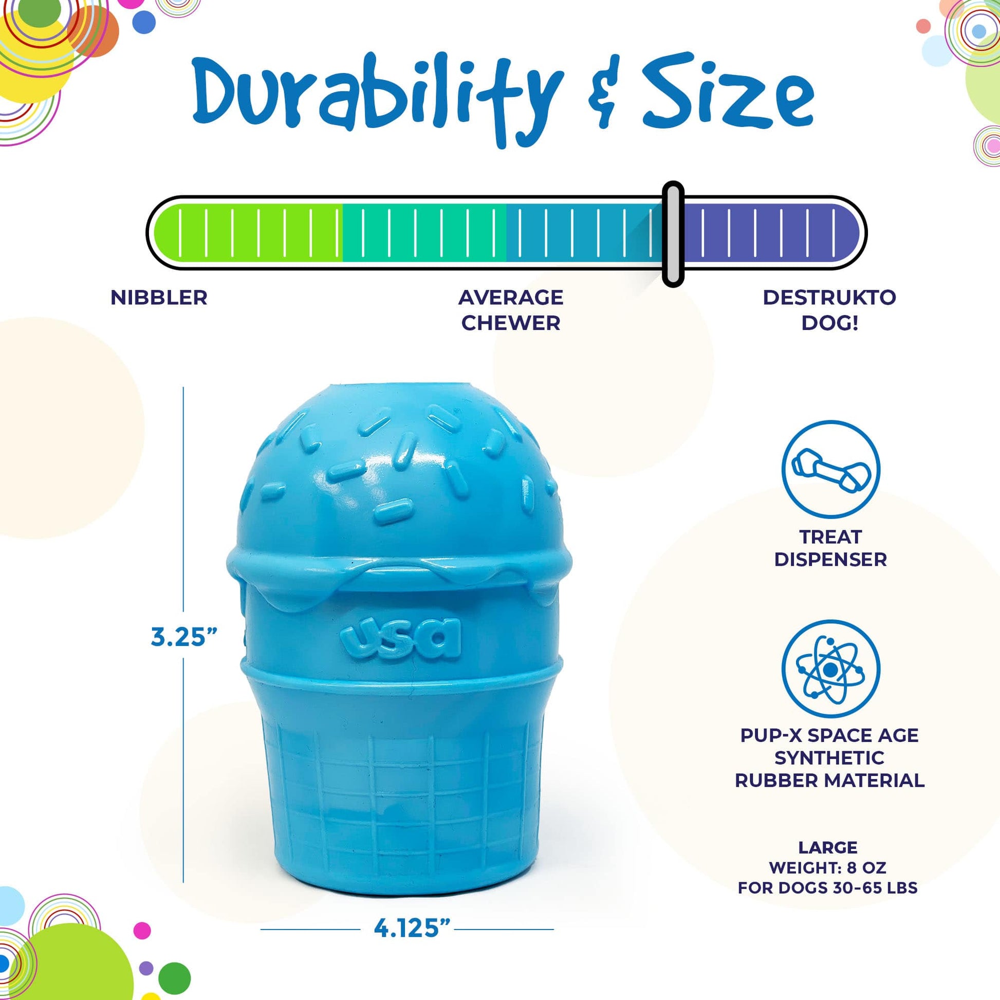 Ice Cream Cone Durable PUP-X Rubber eDispenser Chew Toy and Treat Dispenser Rubber Dog Toys SodaPup/True Dogs, LLC