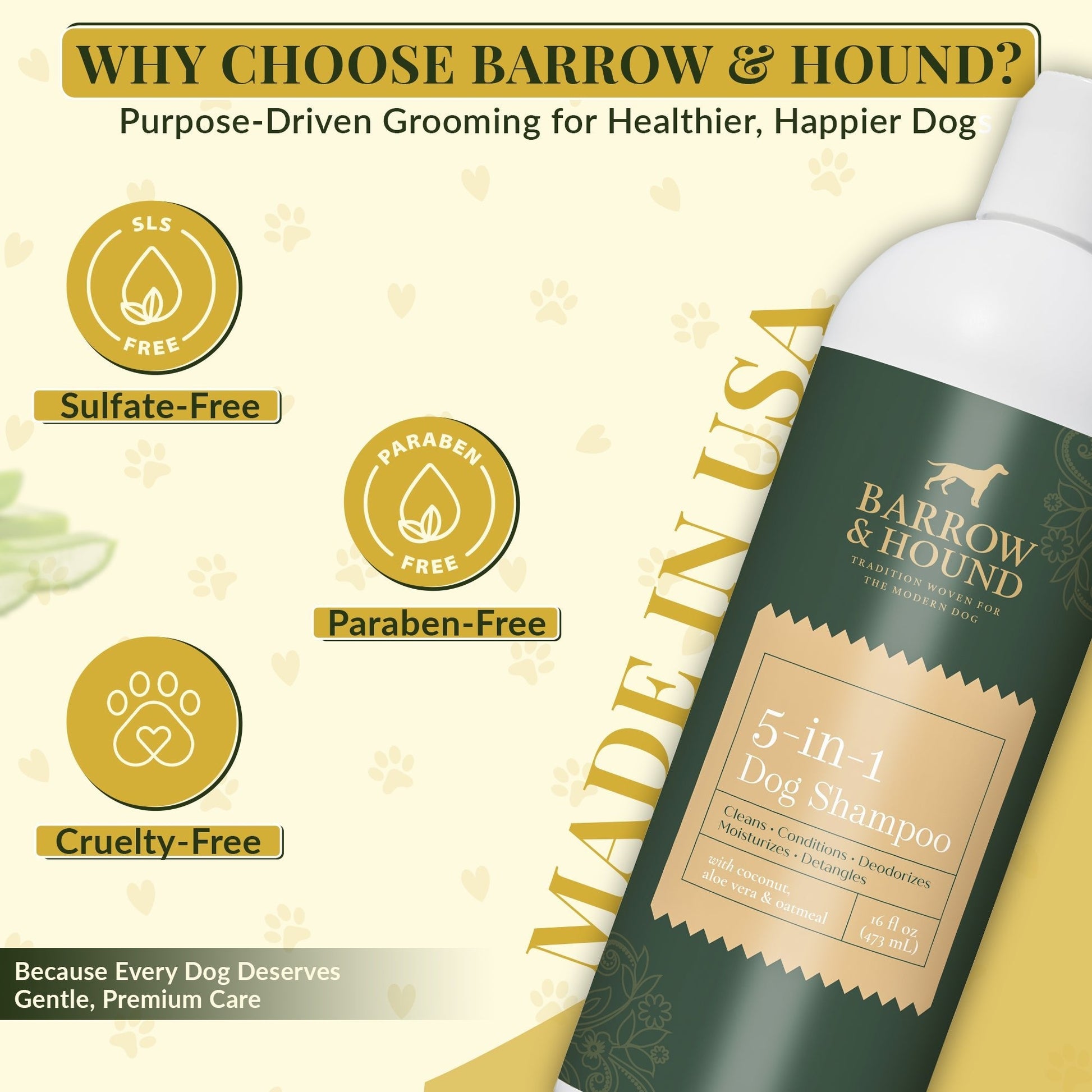 5-in-1 Dog Shampoo – Cleans, Conditions, Deodorizes, Moisturizes & Detangles – with Coconut, Oatmeal & Aloe – for Sensitive Skin – 16 fl oz Shampoo Barrow & Hound