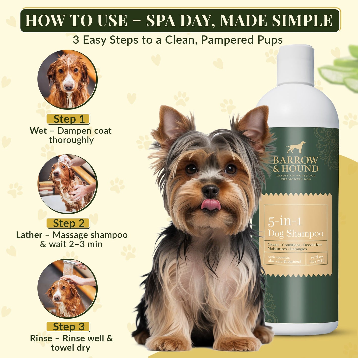 5-in-1 Dog Shampoo – Cleans, Conditions, Deodorizes, Moisturizes & Detangles – with Coconut, Oatmeal & Aloe – for Sensitive Skin – 16 fl oz Shampoo Barrow & Hound