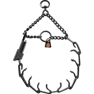 Herm Sprenger - ULTRA-PLUS Training Collar with Center-Plate, Assembly Chain, and ClicLock - Black Stainless Steel Gauge 3.2mm x 23" (58cm) Dog Training Collar Dogline