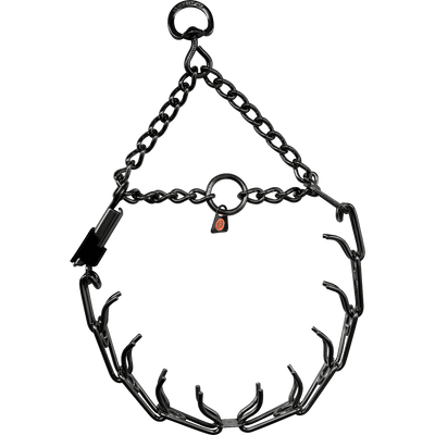 Herm Sprenger - ULTRA-PLUS Training Collar with Center-Plate, Assembly Chain, and ClicLock - Black Stainless Steel Gauge 2.25mm x 16" (41cm) Dog Training Collar Dogline