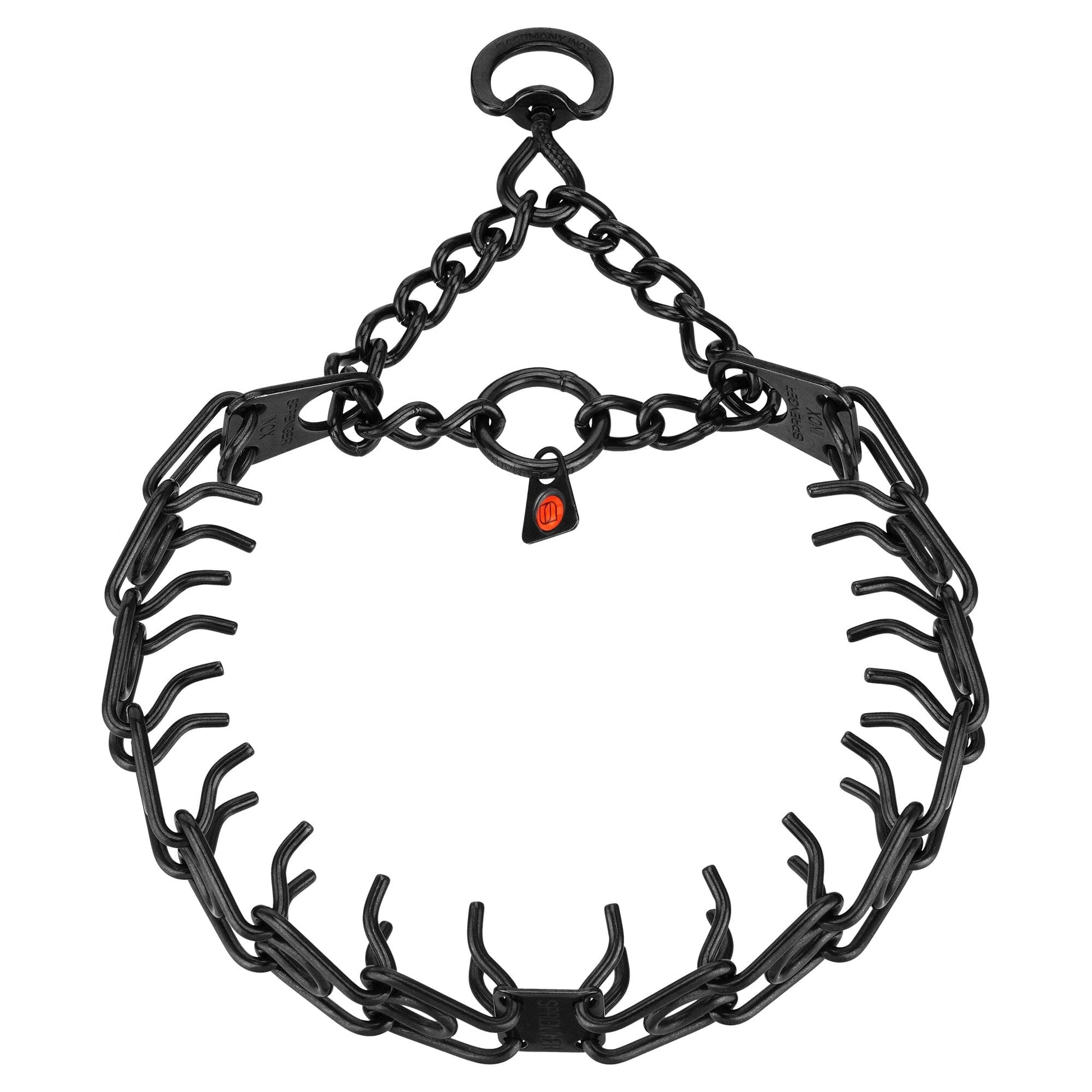 Herm Sprenger - ULTRA-PLUS Training Collar with Center-Plate and Assembly Chain - Short Version – Black Stainless Steel 1 ring and 1 swivel Dog Training Collar Dogline