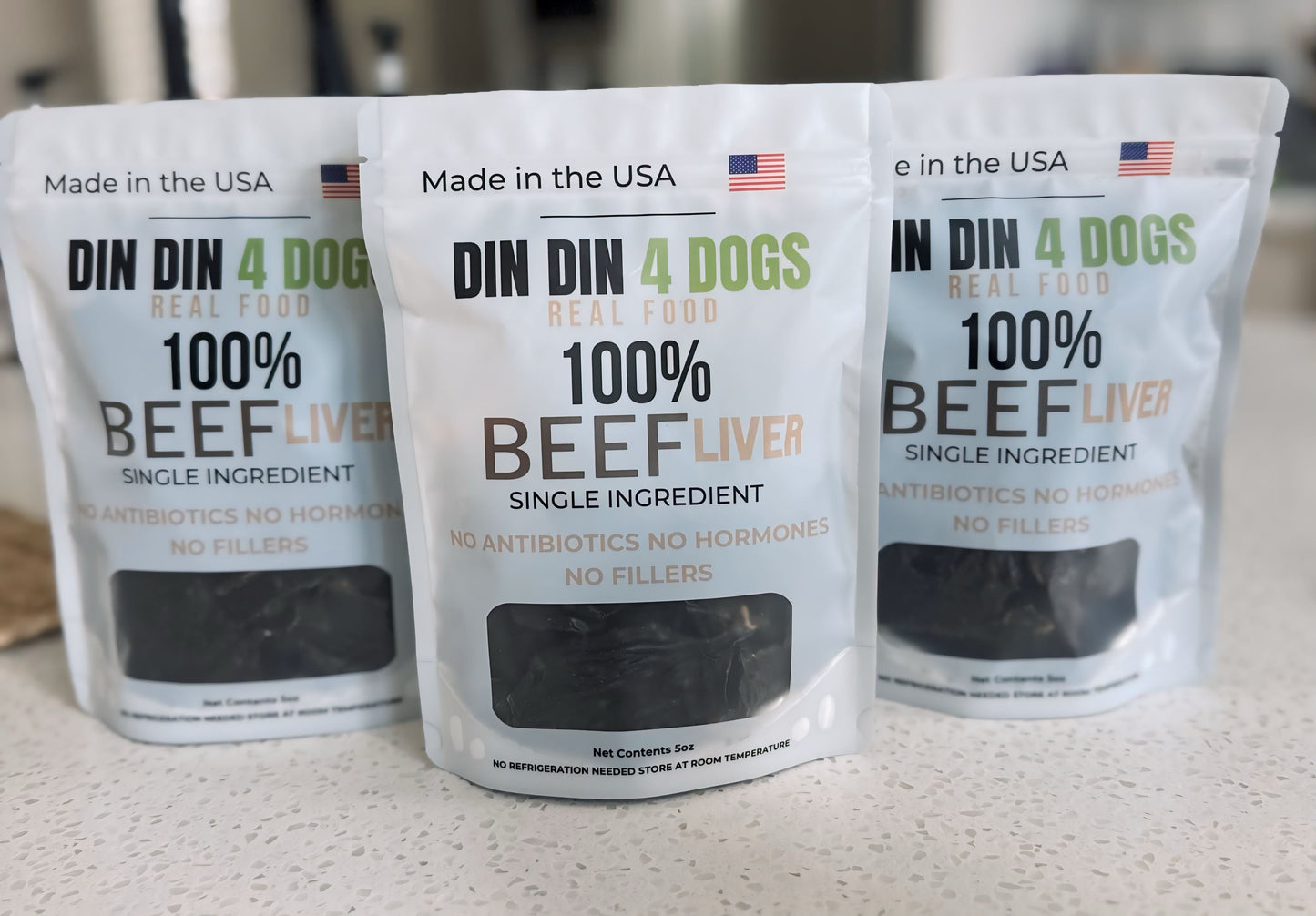 100% Beef Liver Dog Treats, 5 Ounce Bag, Single Ingredient, High Protein Treat Din Din 4 Dogs
