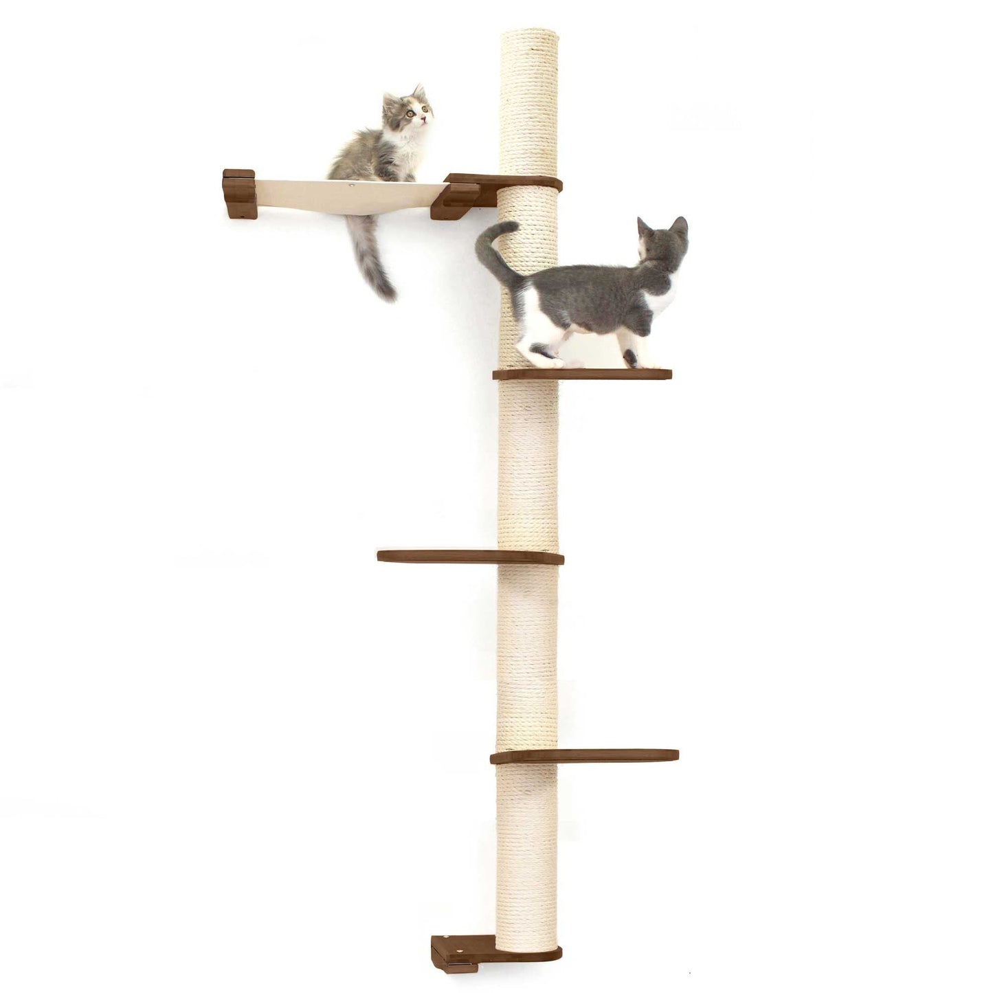 The Crow's Nest - A Wall Cat Scratcher with Hammock English Chestnut Bamboo Natural Canvas 4-Tier 16" Cat Condo Catastrophic Creations