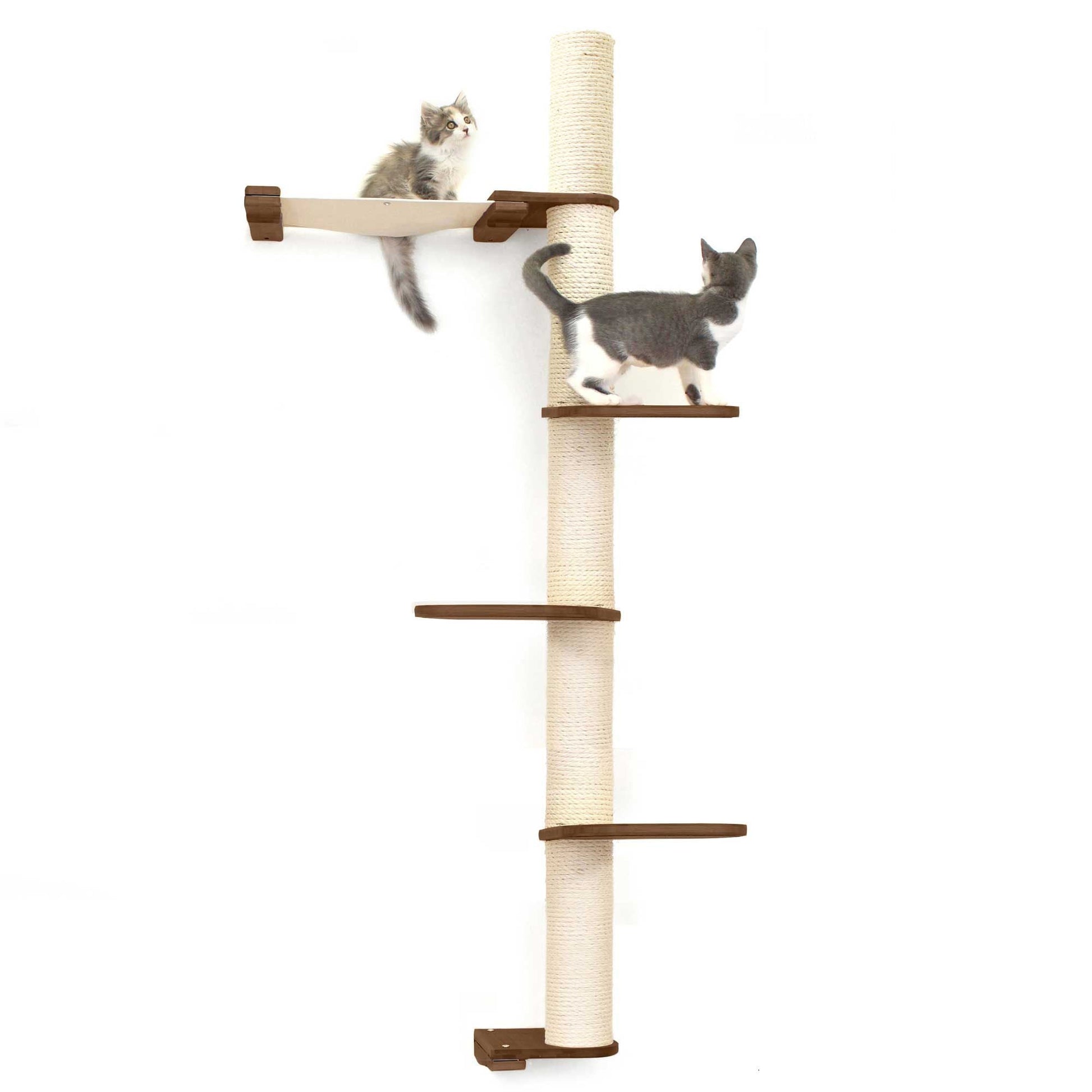 The Crow's Nest - A Wall Cat Scratcher with Hammock English Chestnut Bamboo Natural Canvas 4-Tier 16" Cat Condo Catastrophic Creations