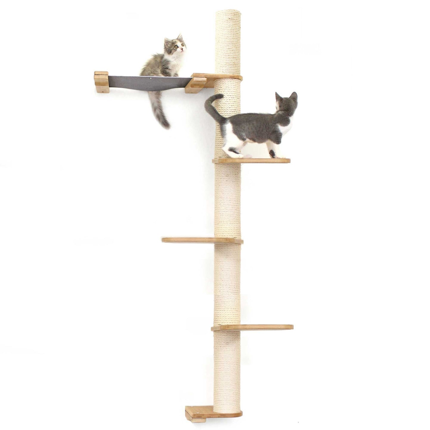 The Crow's Nest - A Wall Cat Scratcher with Hammock Natural Bamboo Charcoal Gray Canvas 4-Tier 16" Cat Condo Catastrophic Creations