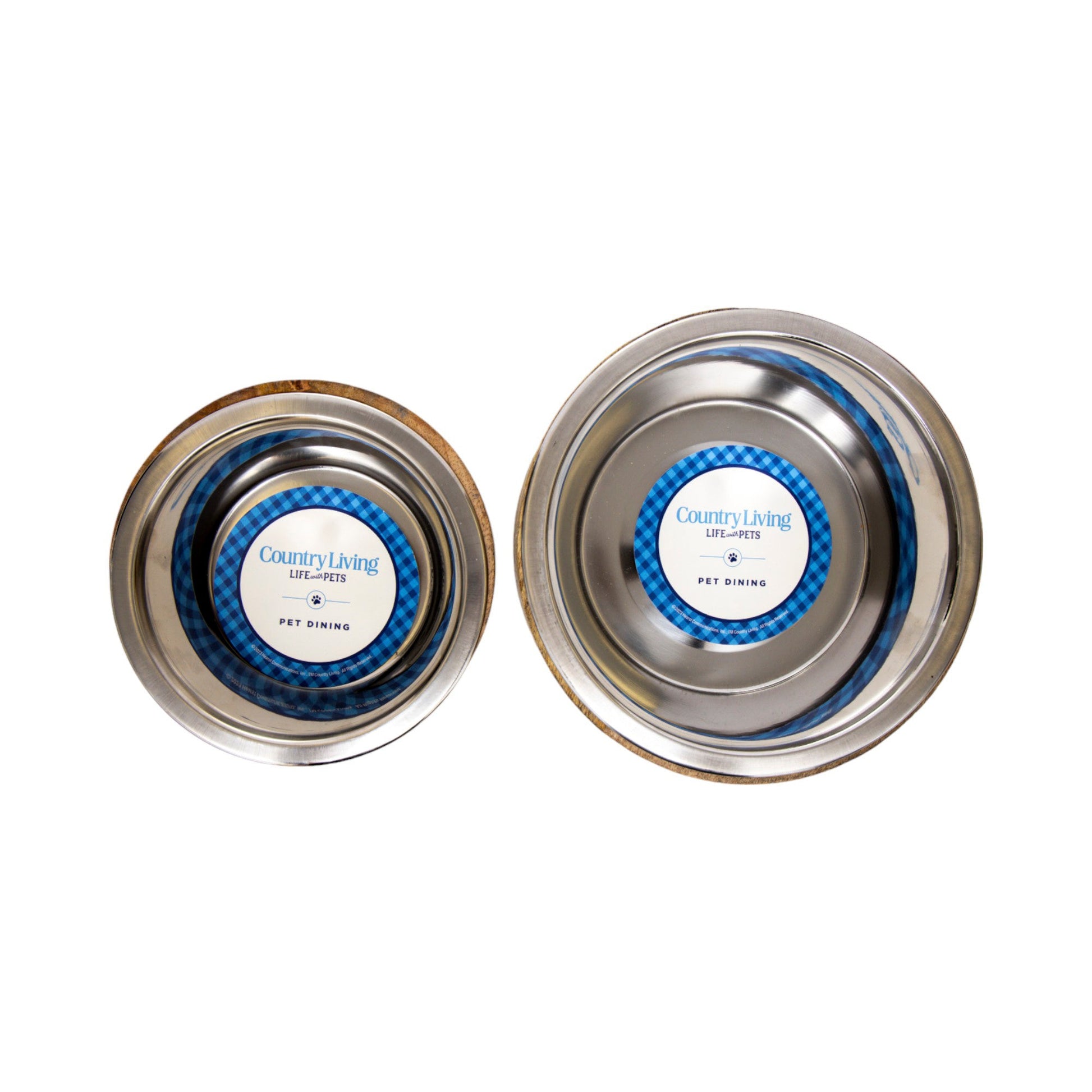 Country Living Stainless Steel Dog Bowl with Cylindrical Mango Wood Holder Mangowood Bowls American Pet Supplies