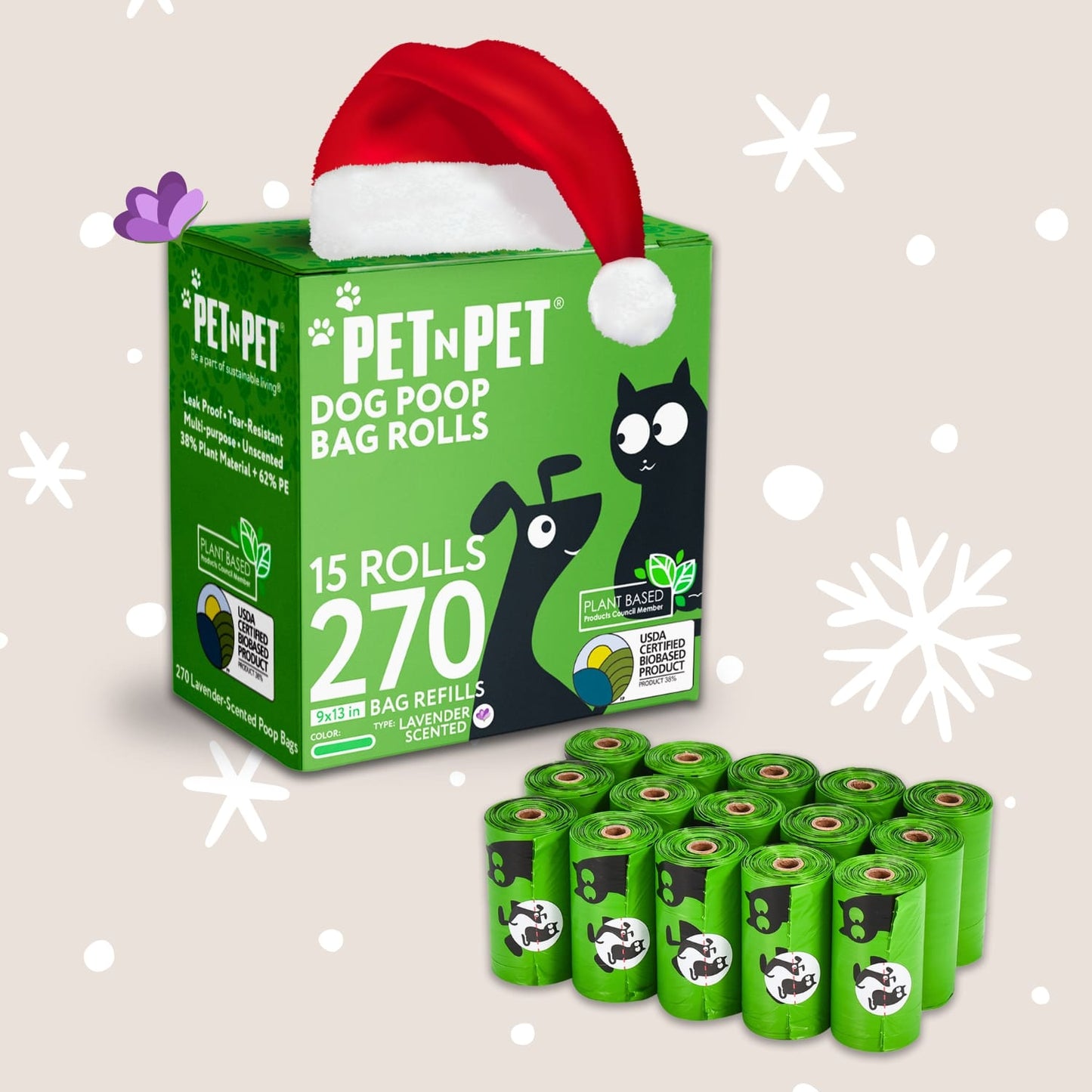 41% Plant-based Poop Bags 270 Lavender Scented Bags Pet Waste Bags Pet N Pet ®
