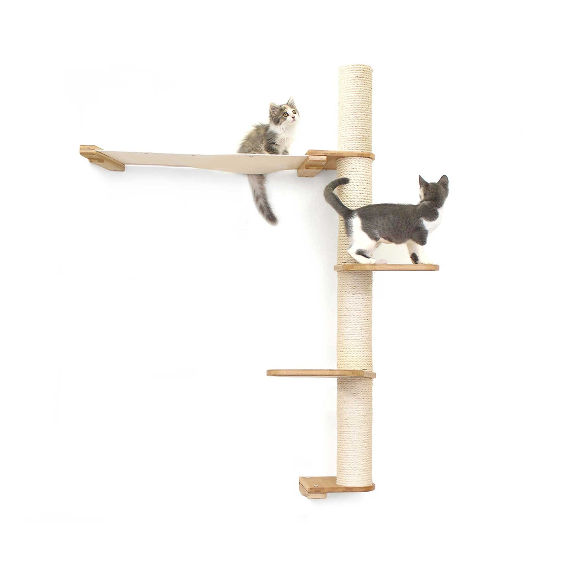 The Crow's Nest - A Wall Cat Scratcher with Hammock Natural Bamboo Natural Canvas 3-Tier 32" Cat Condo Catastrophic Creations