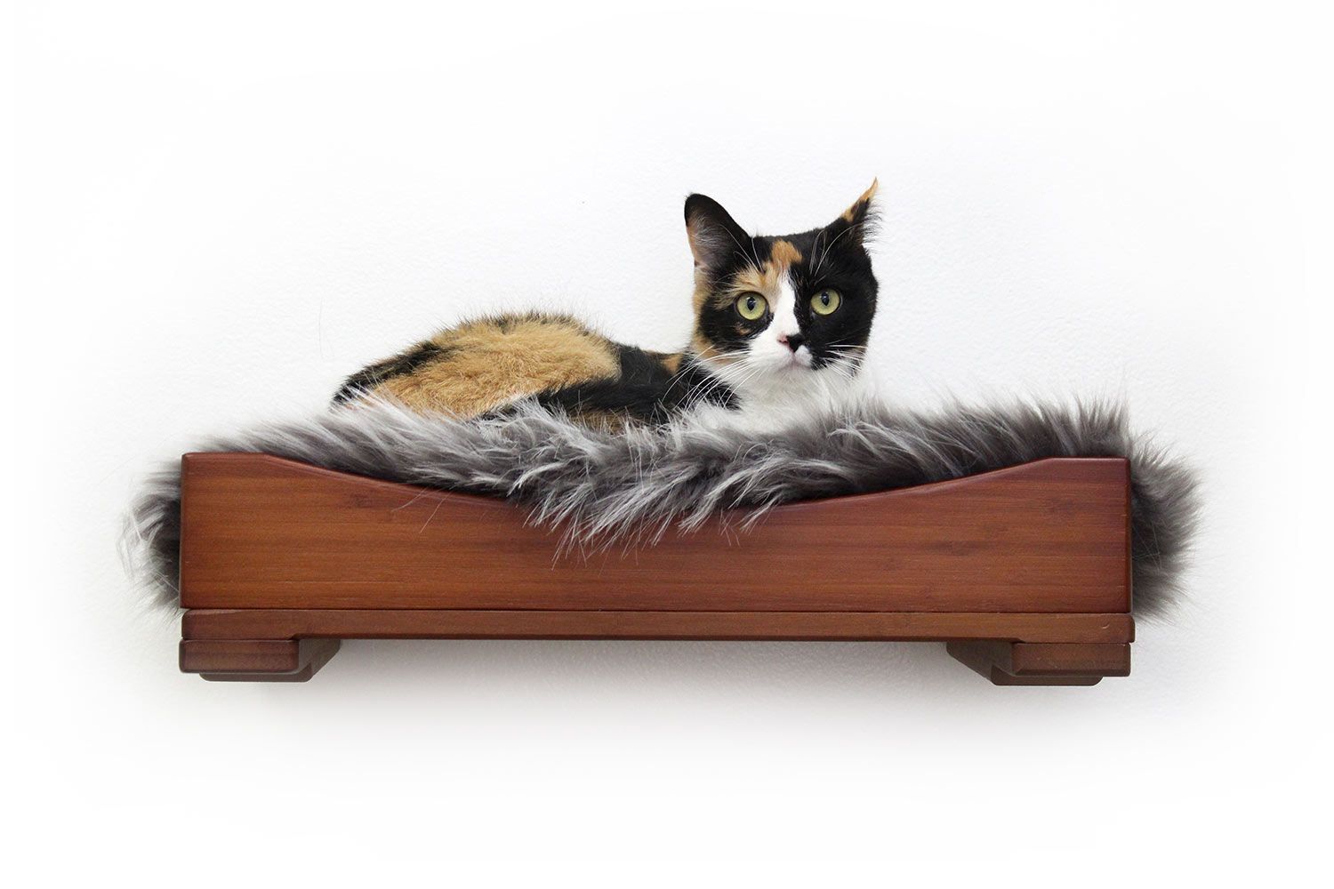 The Cat Nest Bed English Chestnut Bamboo Gray Plush 18" Solid Shelf Cat shelves/bed Catastrophic Creations