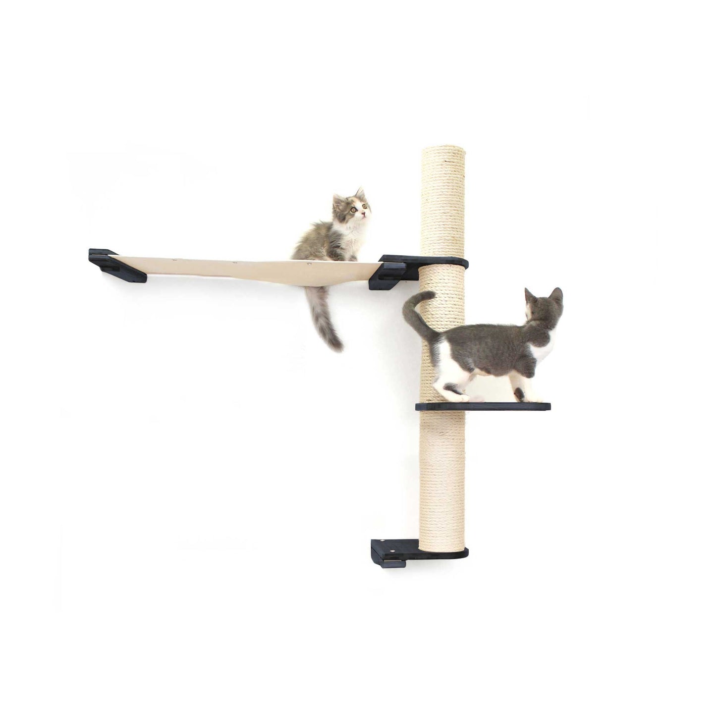 The Crow's Nest - A Wall Cat Scratcher with Hammock Onyx Bamboo Natural Canvas 2-Tier 32" Cat Condo Catastrophic Creations