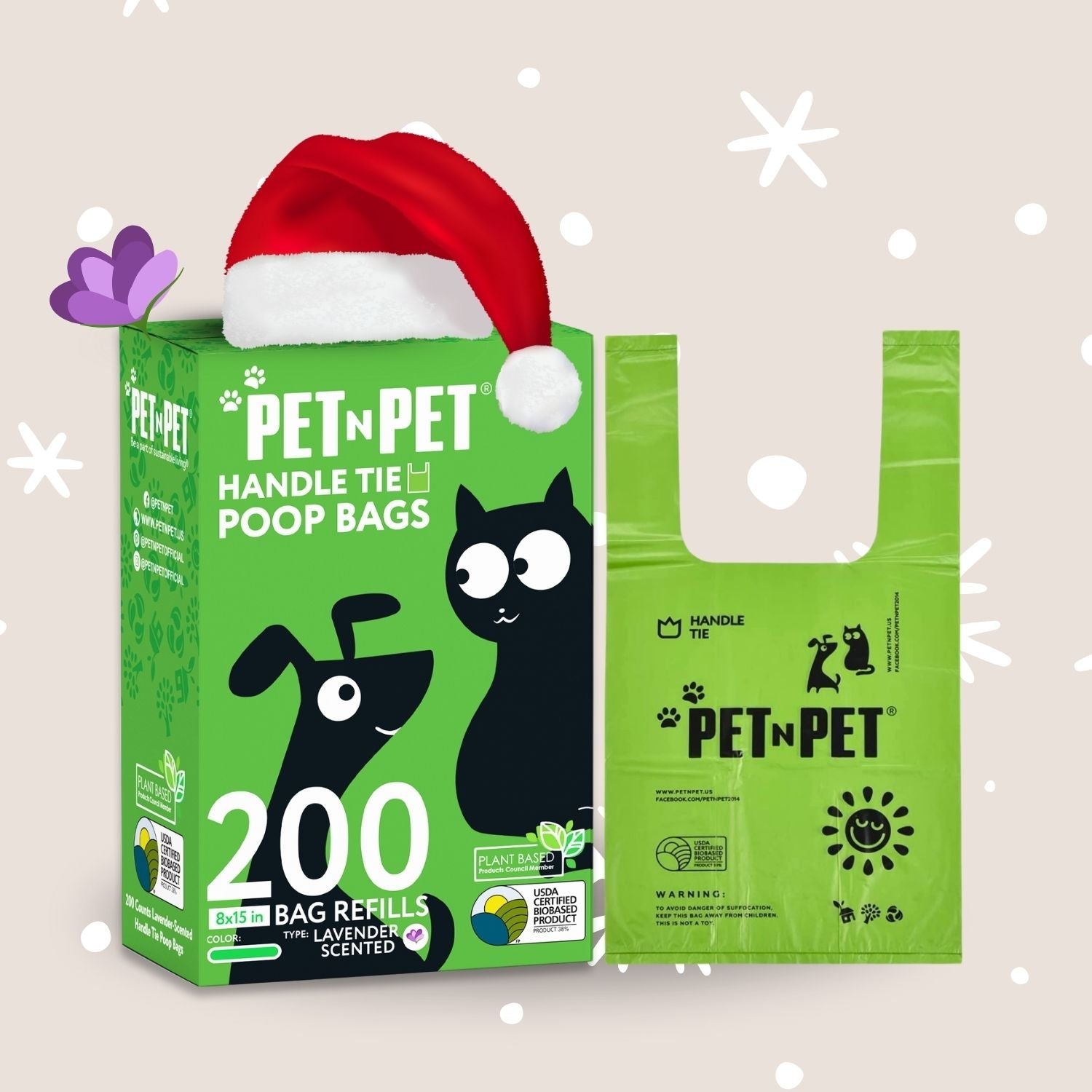 Handle Tie Dog Poop Bags 200 Bags - Lavender Scented Pet Waste Bags Pet N Pet ®