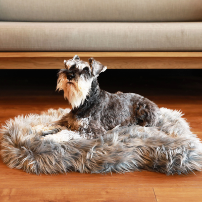 PupRug by Paw.com® Faux Fur Orthopedic Dog Bed - Curve Charcoal Grey Small (30" L x 20" W) Dog Beds Paw