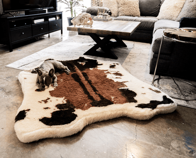 PupRug® Animal Print Memory Foam Dog Bed - Brown Faux Cowhide Original (55" L x 50" W) Dog Beds Paw.com