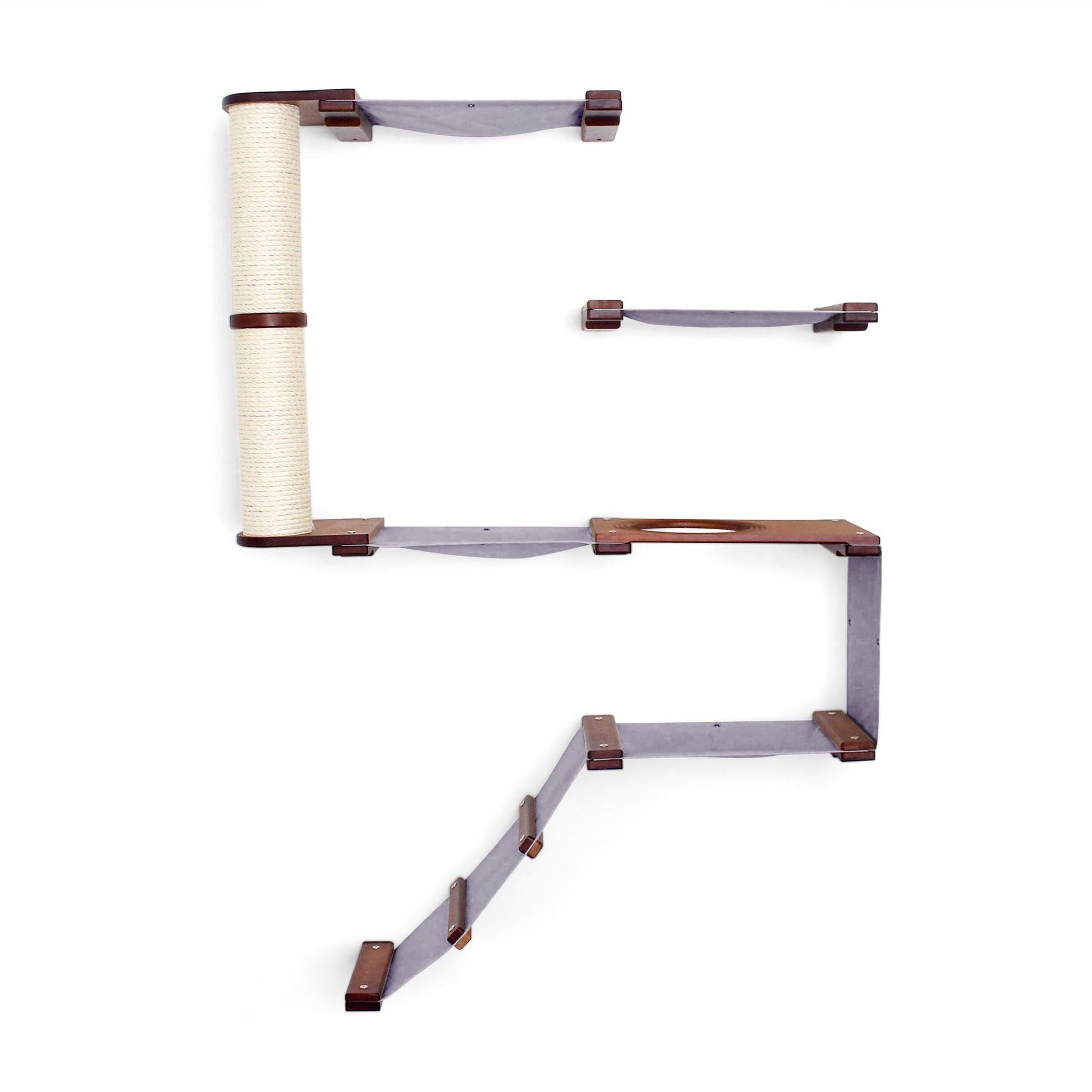 The Deluxe Cat Fort - Modern Cat Condo English Chestnut Bamboo Charcoal Gray Canvas Pole Cat Condo Catastrophic Creations