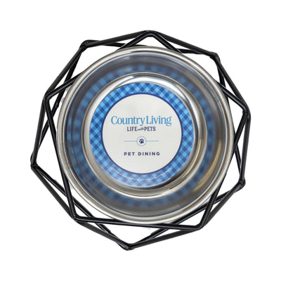 Country Living Elevated Single Dog Bowl Feeder – Geometric Design with Removable Stainless Steel Bowl Elevated Feeders American Pet Supplies