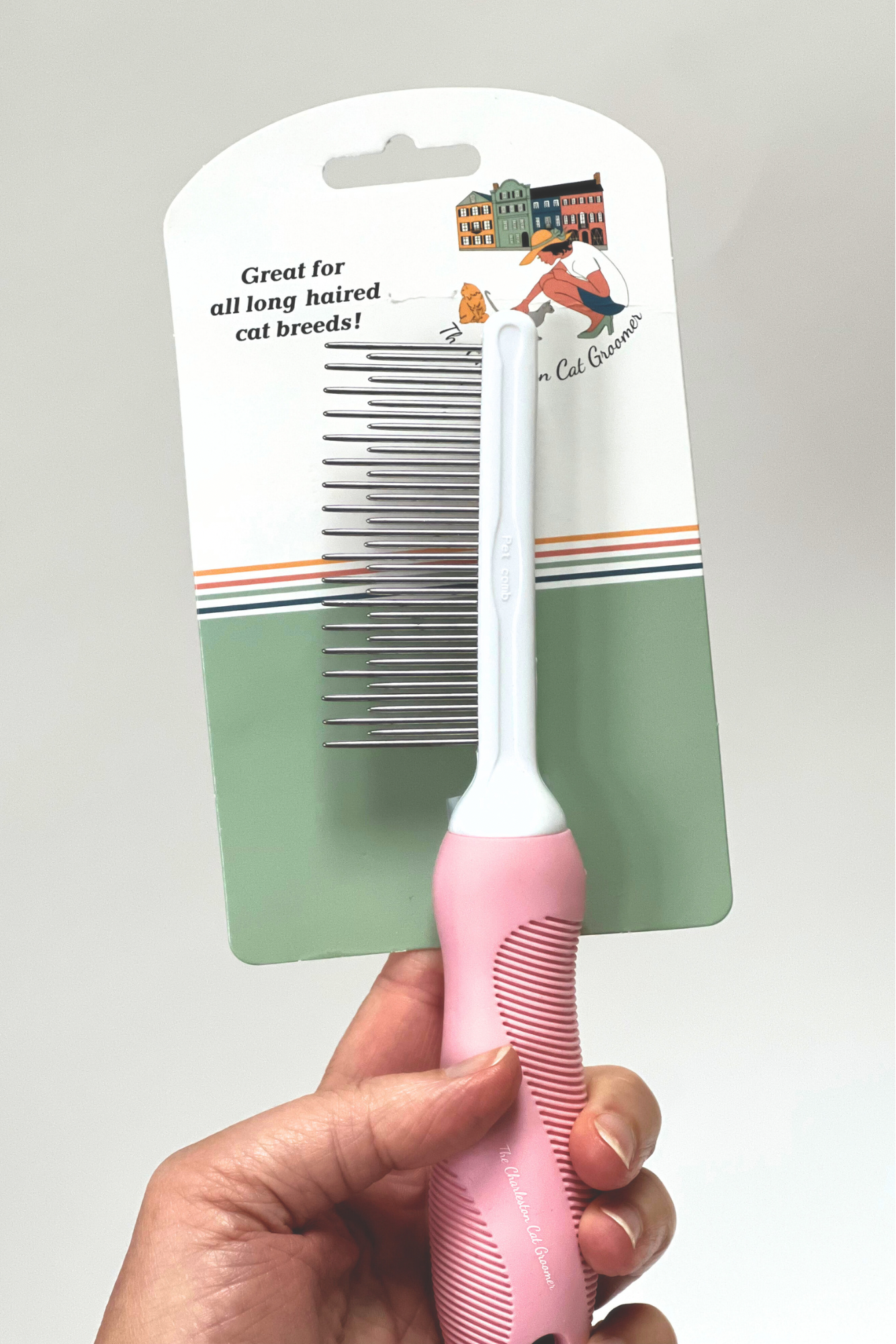 Detangling Pet Comb with Long & Short Stainless Steel Teeth for Removing Matted Fur Grooming The Charleston Cat Groomer