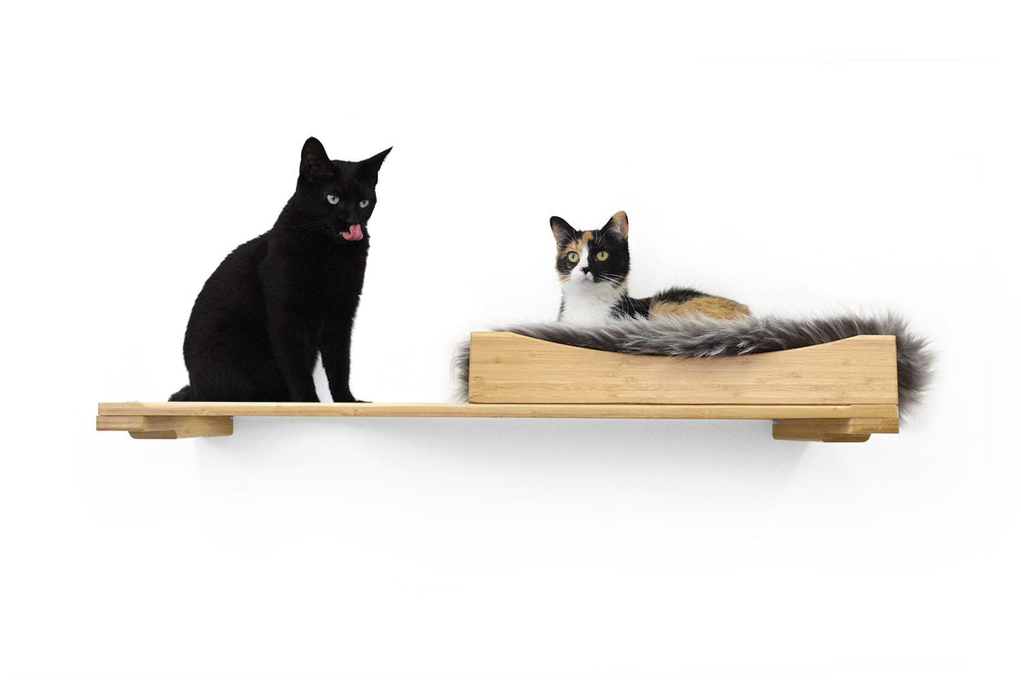 The Cat Nest Bed Natural Bamboo Gray Plush 34" Solid Shelf Cat shelves/bed Catastrophic Creations