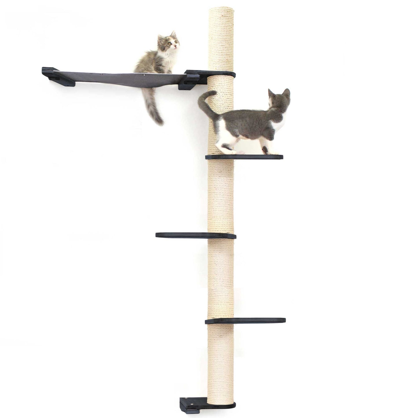 The Crow's Nest - A Wall Cat Scratcher with Hammock Onyx Bamboo Charcoal Gray Canvas 4-Tier 24" Cat Condo Catastrophic Creations
