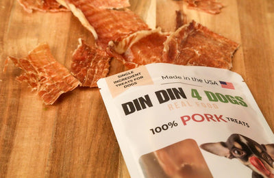 100% Pork Dog Treats, 5 Ounce Bag, Single Ingredient, High Protein Treat Din Din 4 Dogs