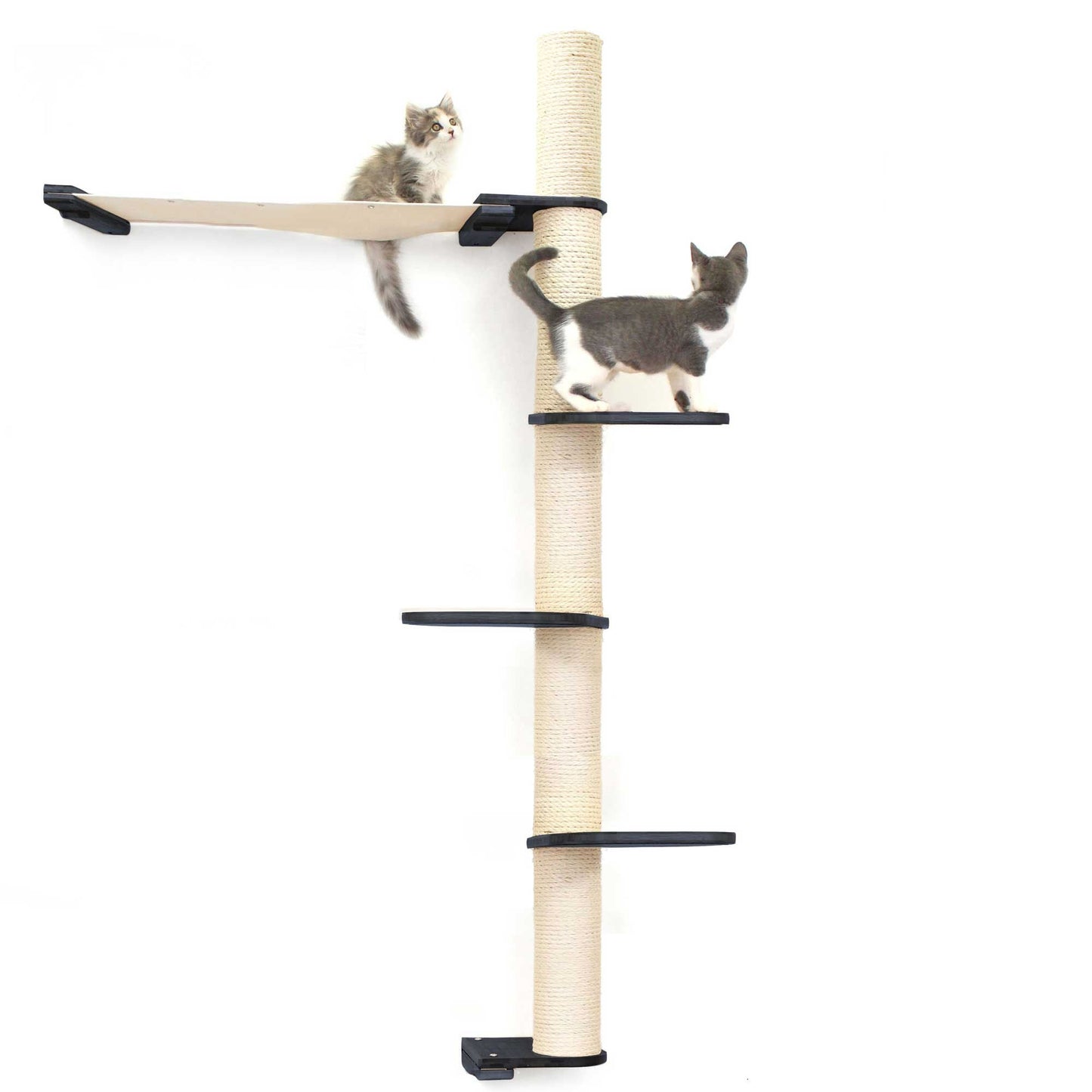 The Crow's Nest - A Wall Cat Scratcher with Hammock Onyx Bamboo Natural Canvas 4-Tier 32" Cat Condo Catastrophic Creations