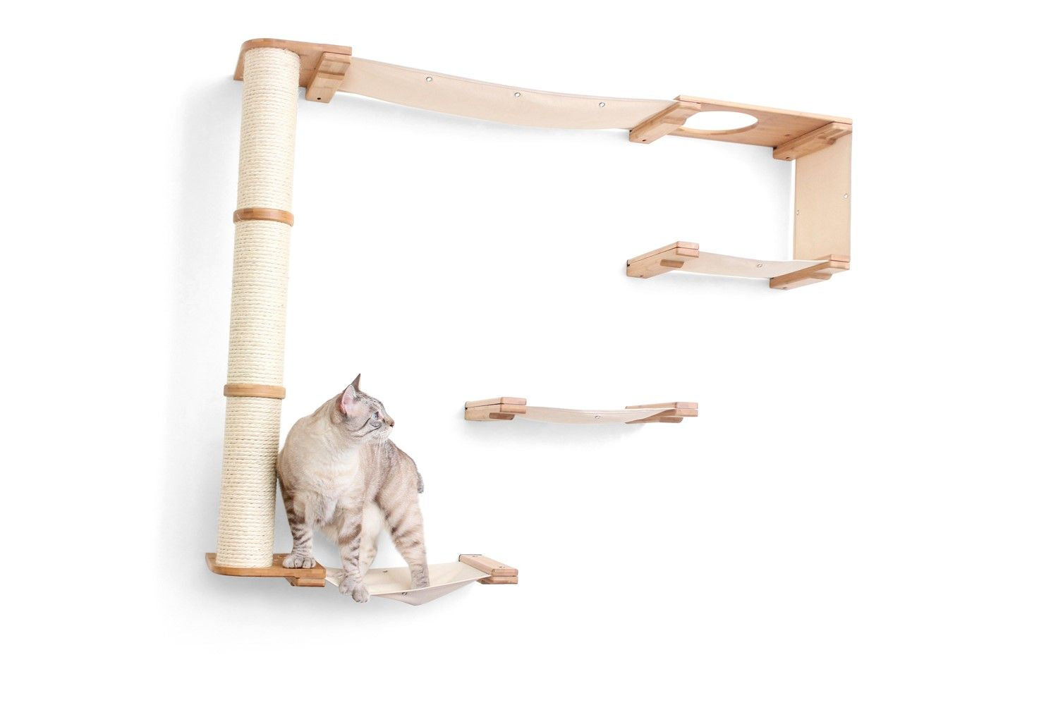 The Climb Condo - Cat Wall Climbing System Natural Bamboo Natural Canvas None Cat Condo Catastrophic Creations