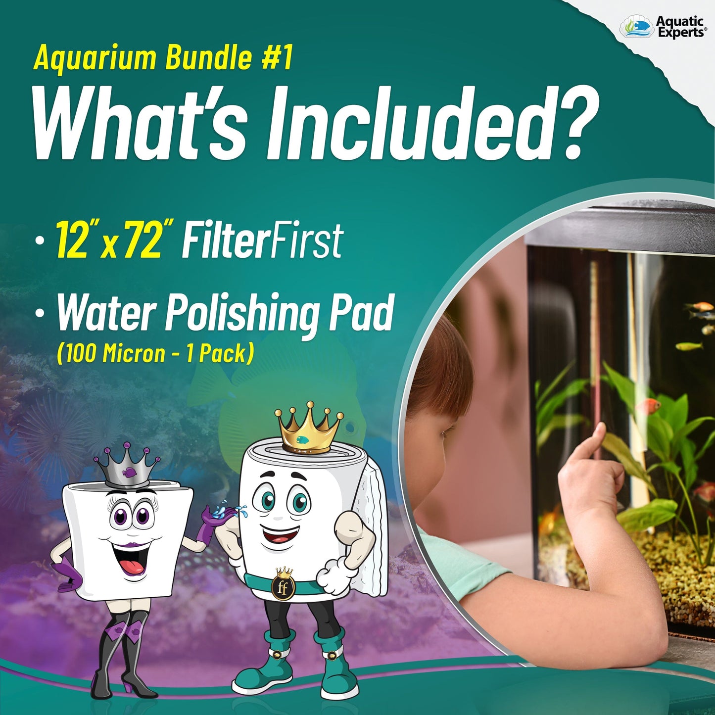 Aquarium Bundle includes Filter First 12" x 72" and Polishing Pad 100 Micron 1 Pack Bundles Aquatic Experts