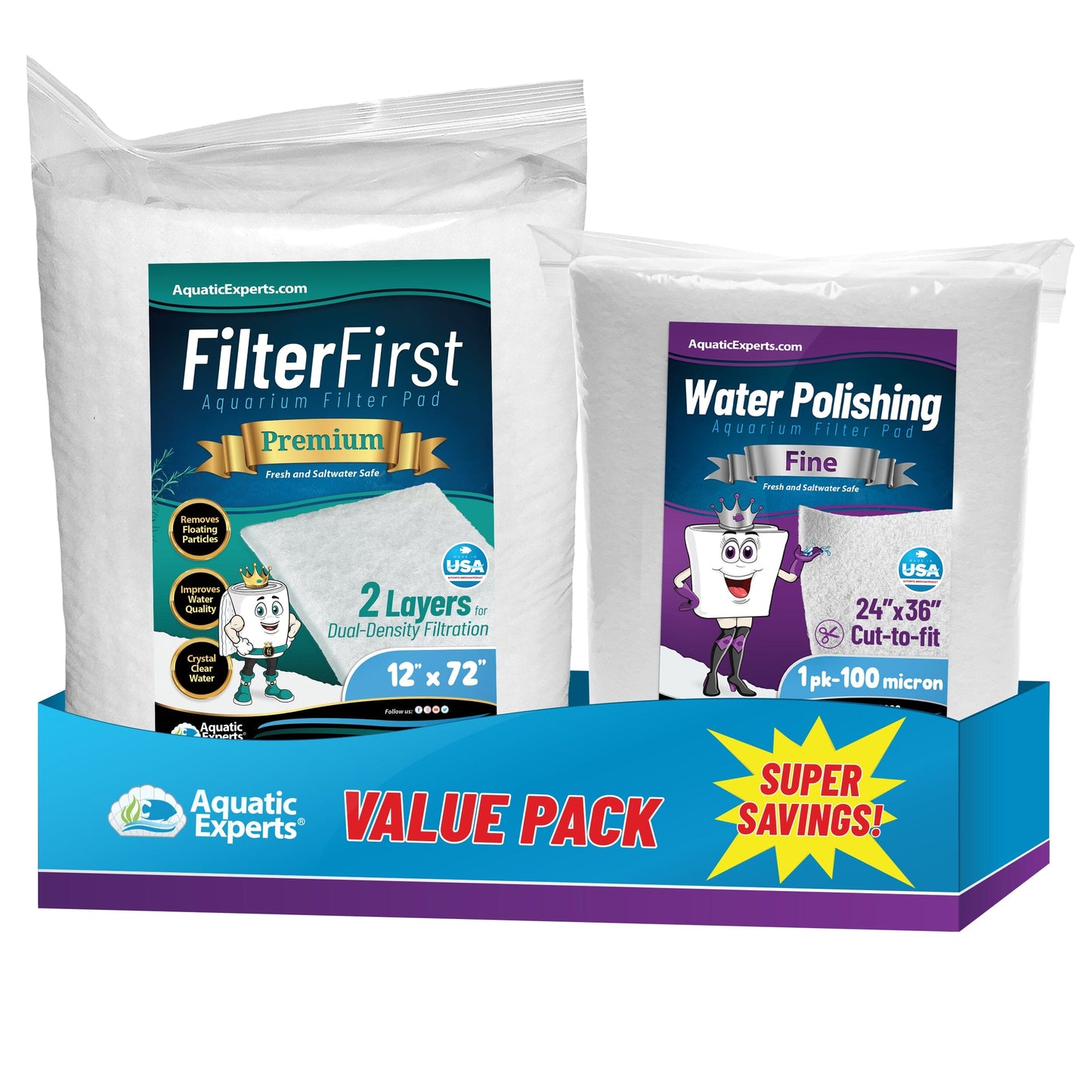 Aquarium Bundle includes Filter First 12" x 72" and Polishing Pad 100 Micron 1 Pack Bundles Aquatic Experts