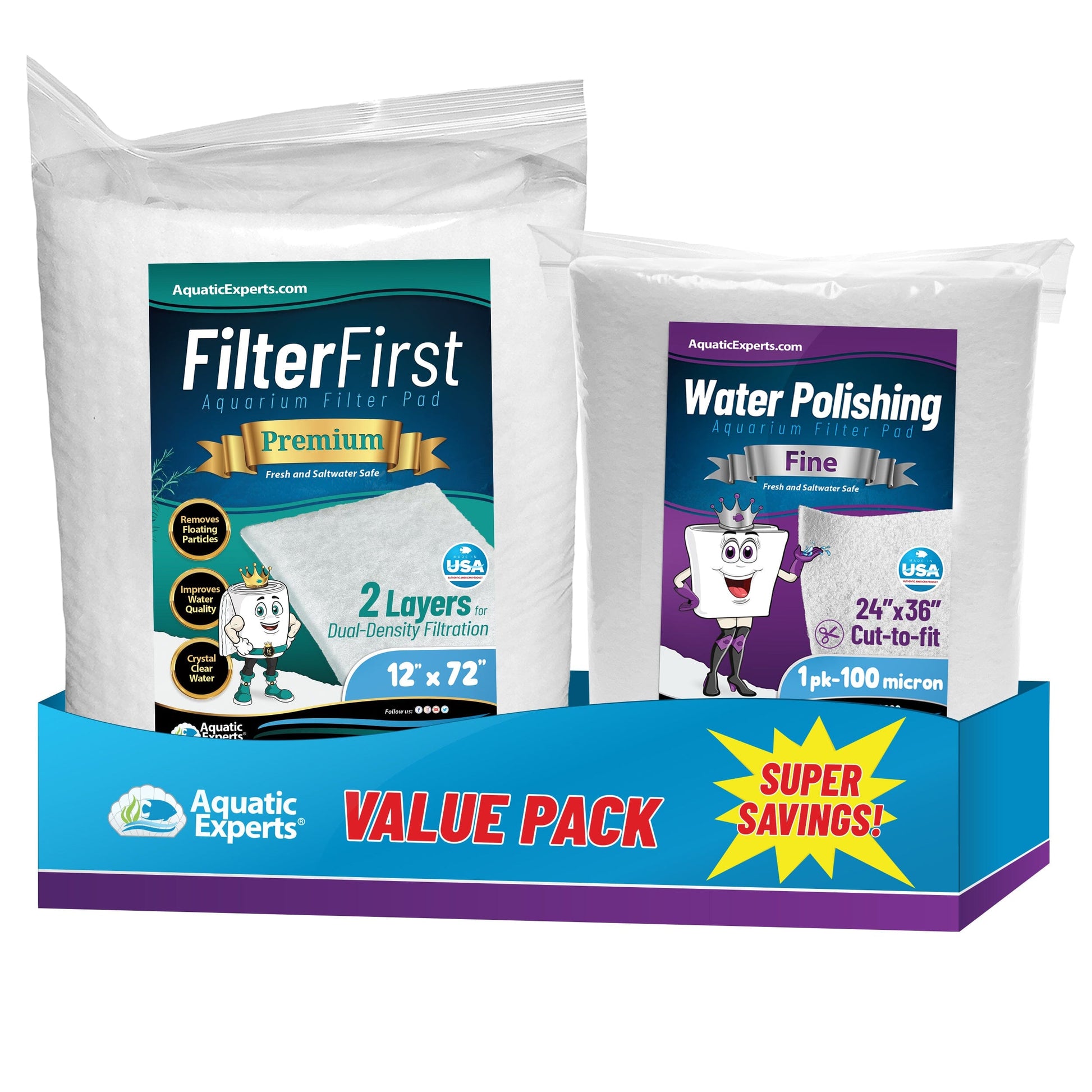 Aquarium Bundle includes Filter First 12" x 72" and Polishing Pad 100 Micron 1 Pack Bundles Aquatic Experts
