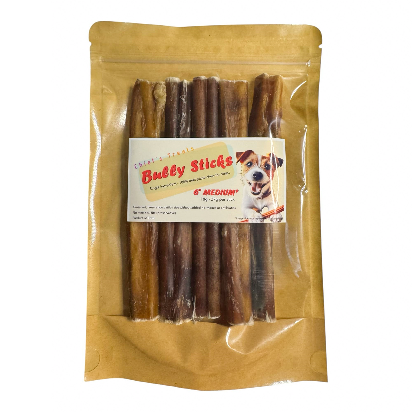 Bully Sticks 6" - MEDIUM | Very Low Odor | Pack of 5 | Grass-fed/Free-range