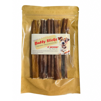 Bully Sticks 6" - MEDIUM | Very Low Odor | Pack of 5 | Grass-fed/Free-range Dog Treats Bones Bully Sticks and Natural Chews Chief’s Treats and Pet Supplies
