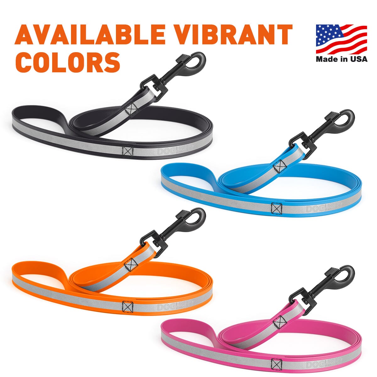 Reflective Biothane Dog Leash with Black Hardware Dog Leashes Dogline