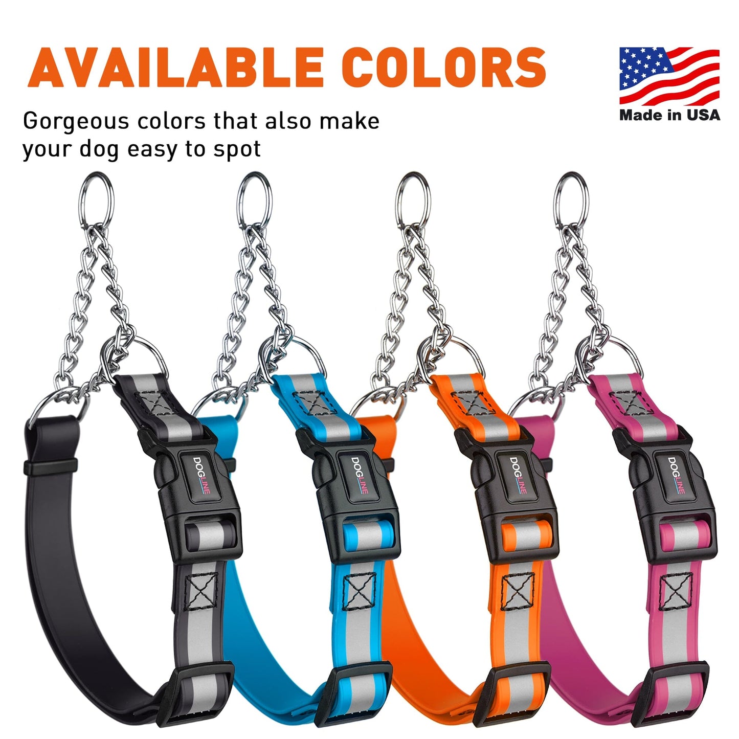 Reflective Biothane Martingale Collar with Quick Release Buckle Dog Collar Dogline