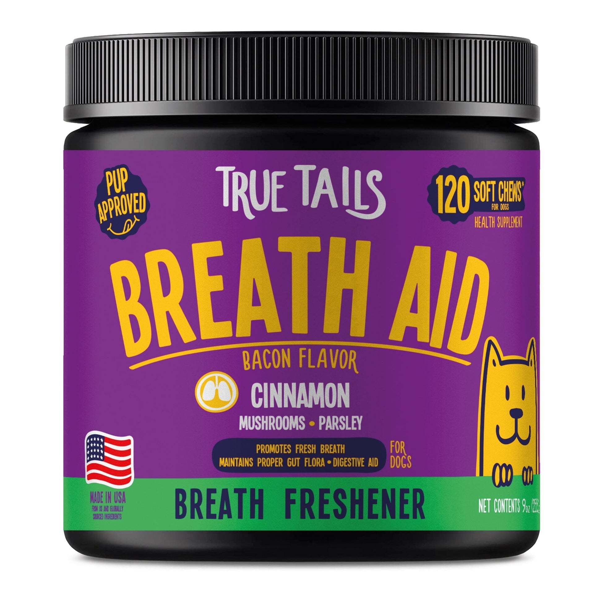 Breath Aid With Cinnamon For Dogs 9oz Jar (120 count) Bacon Dog Soft Chews Dogline