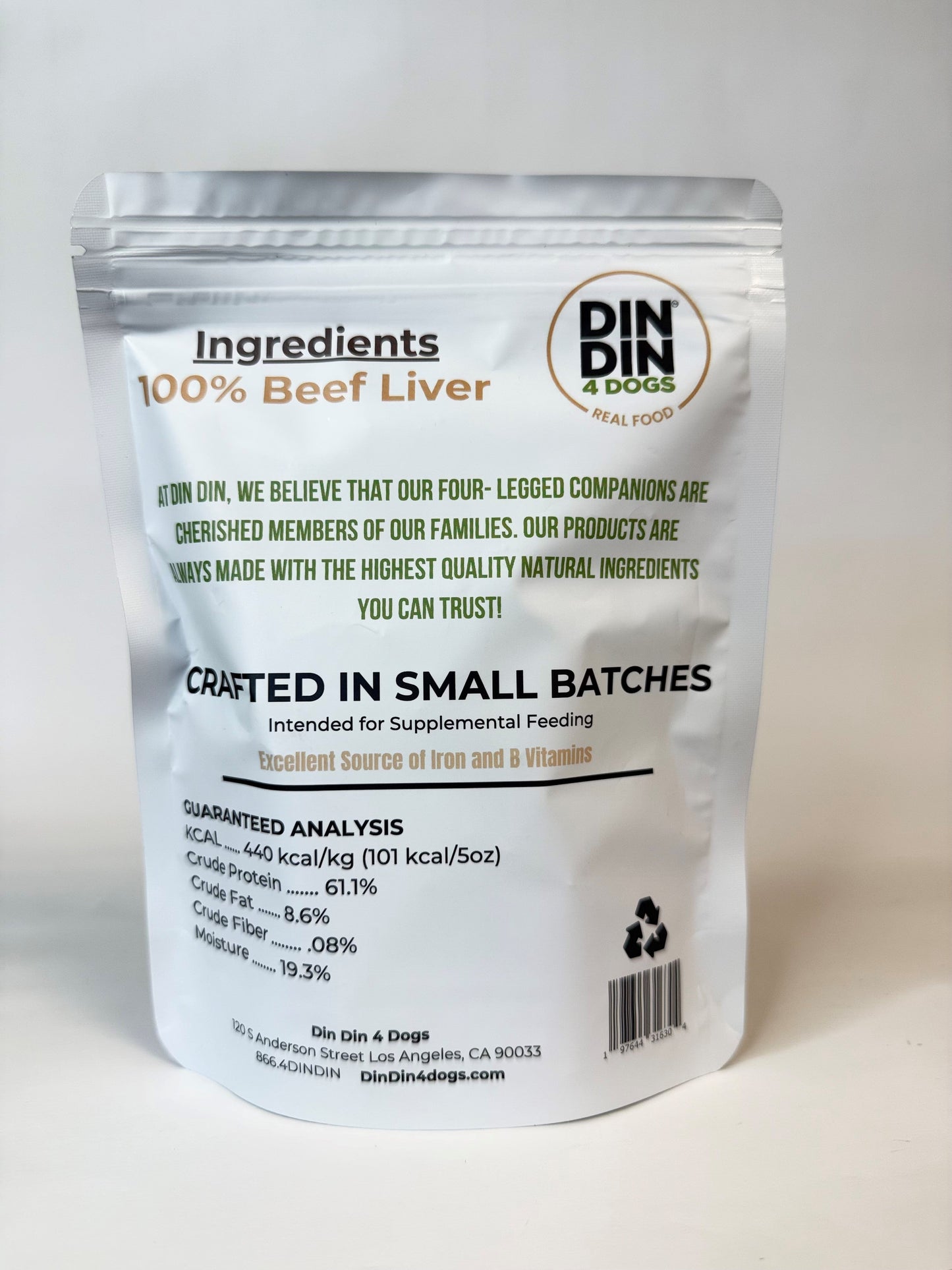 100% Beef Liver Dog Treats, 5 Ounce Bag, Single Ingredient, High Protein Treat Din Din 4 Dogs