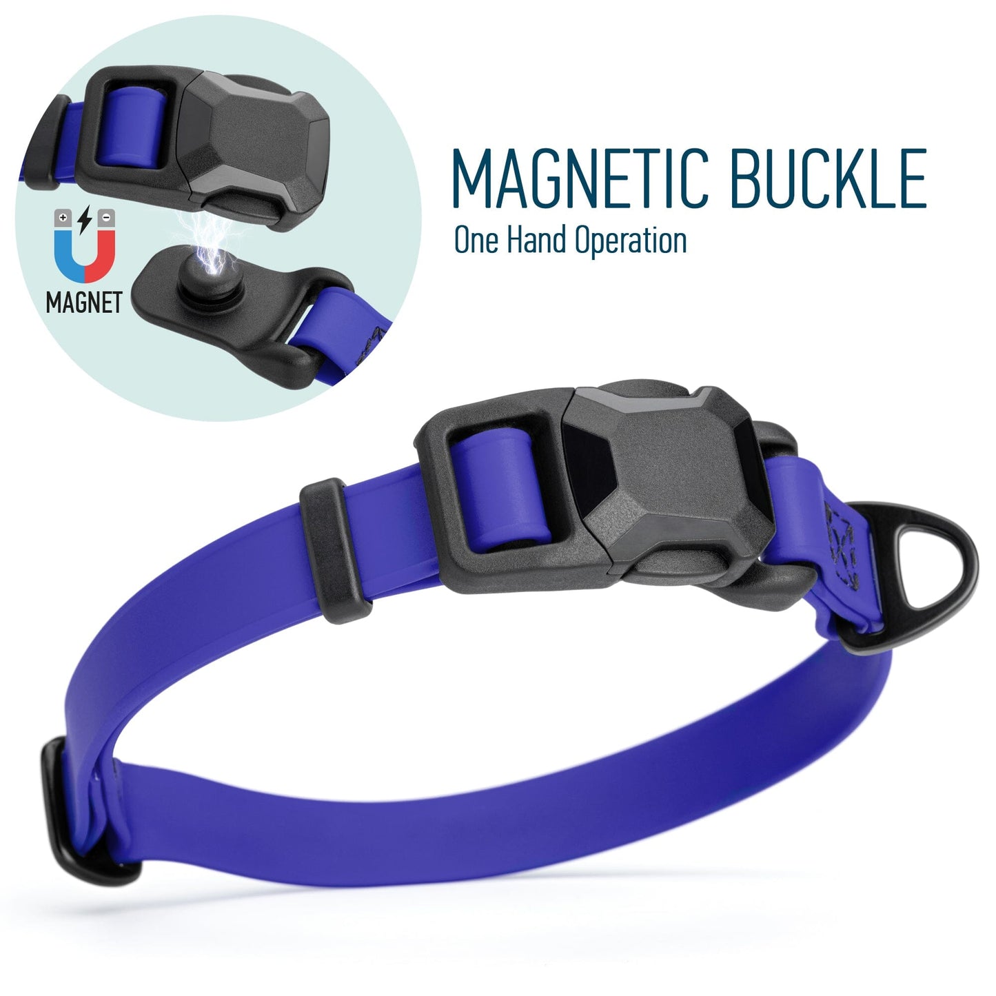 Biothane Waterproof Dog Collar with Magnetic Quick Release Buckle W 3 4" x L 12-19" Blueberry Royal Dog Collars Dogline