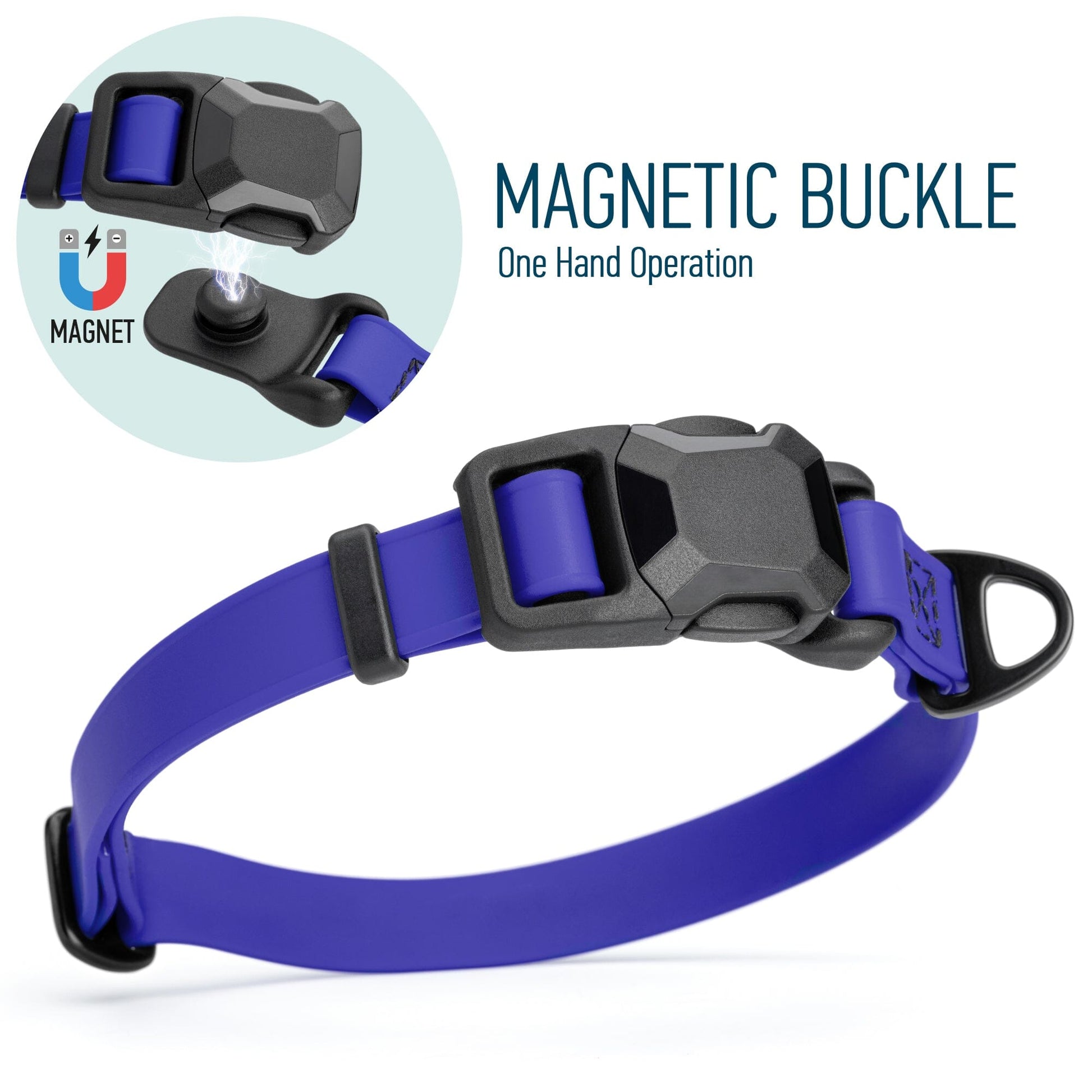 Biothane Waterproof Dog Collar with Magnetic Quick Release Buckle W 3 4" x L 12-19" Blueberry Royal Dog Collars Dogline