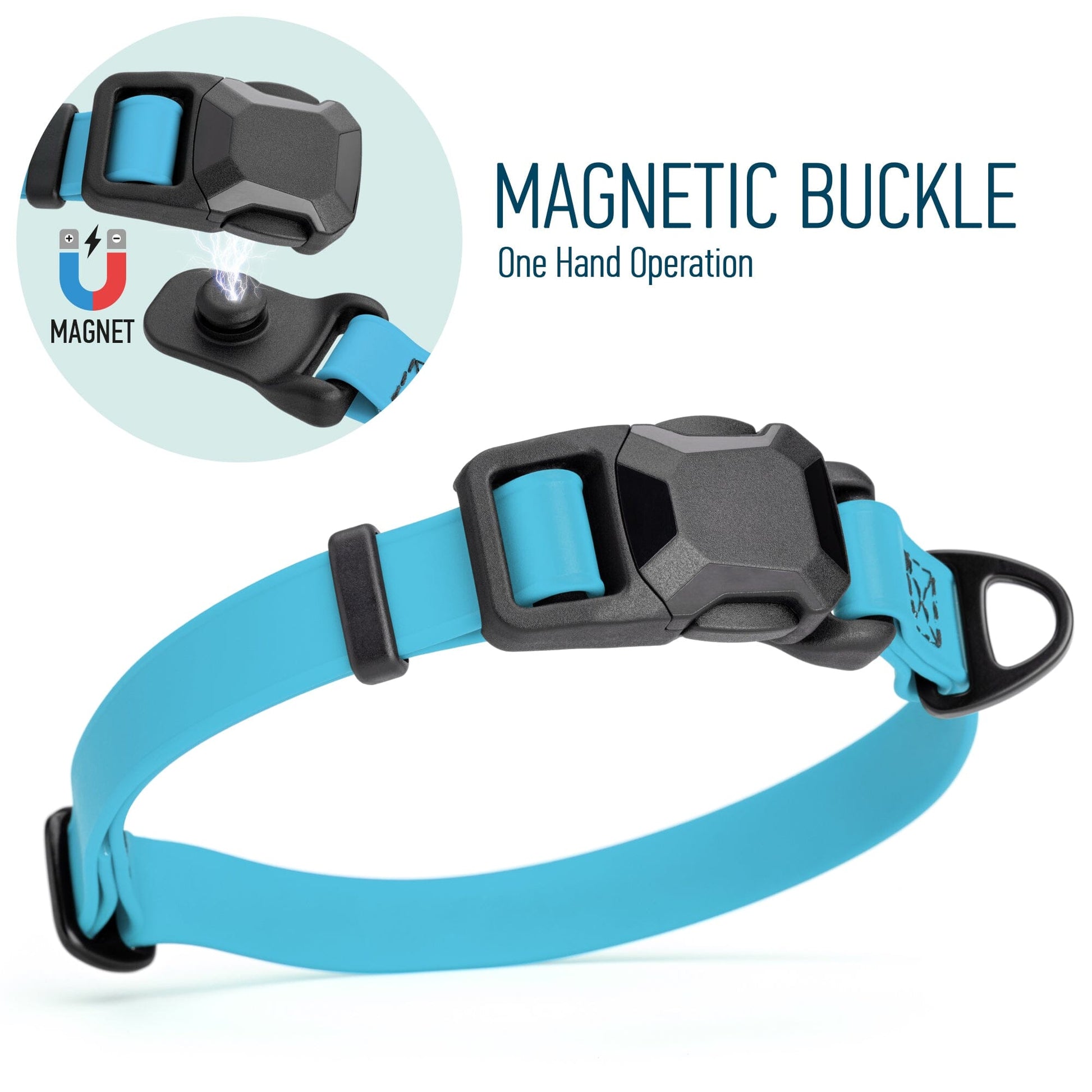 Biothane Waterproof Dog Collar with Magnetic Quick Release Buckle W 3 4" x L 12-19" Sky Blue Dog Collars Dogline