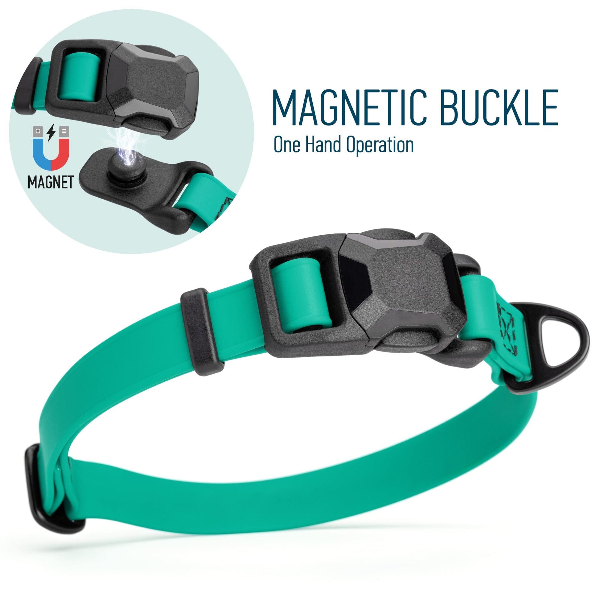 Biothane Waterproof Dog Collar with Magnetic Quick Release Buckle W 3 4" x L 12-19" Teal Dog Collars Dogline