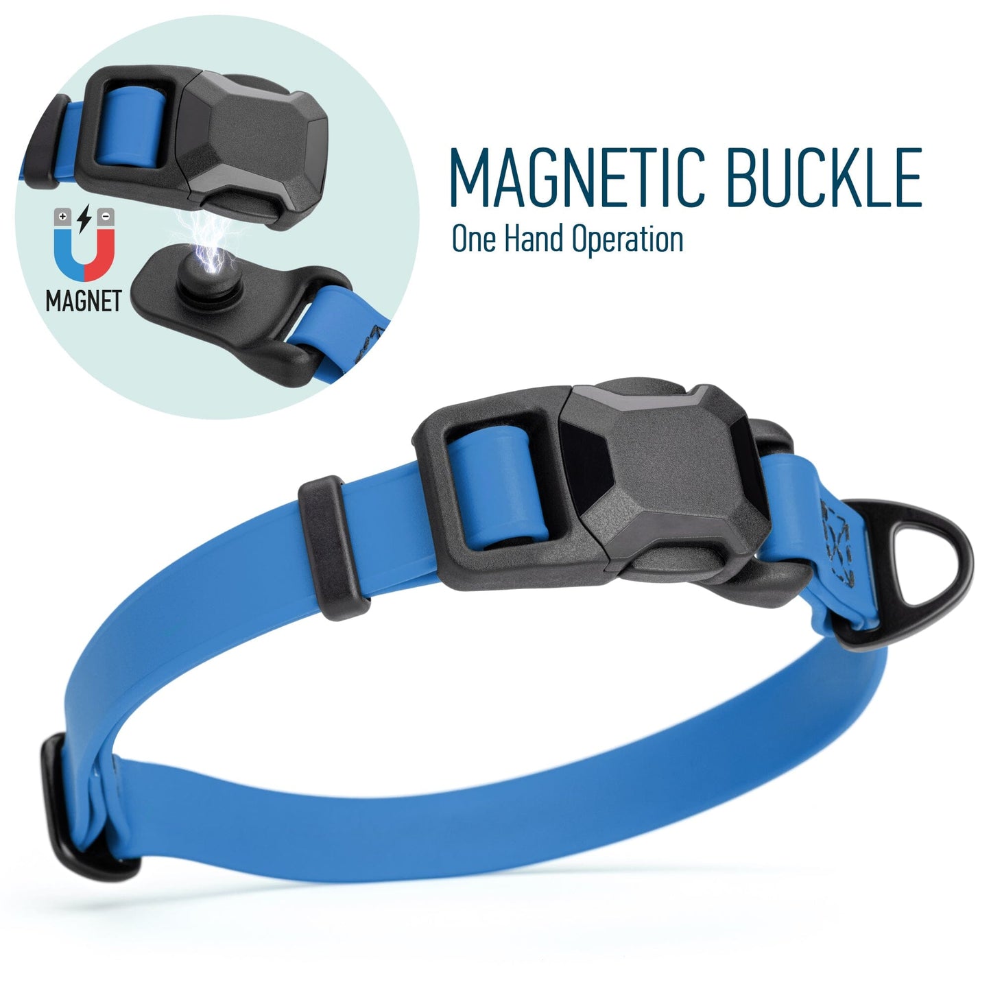 Biothane Waterproof Dog Collar with Magnetic Quick Release Buckle W 3 4" x L 12-19" Cerulean Blue Dog Collars Dogline