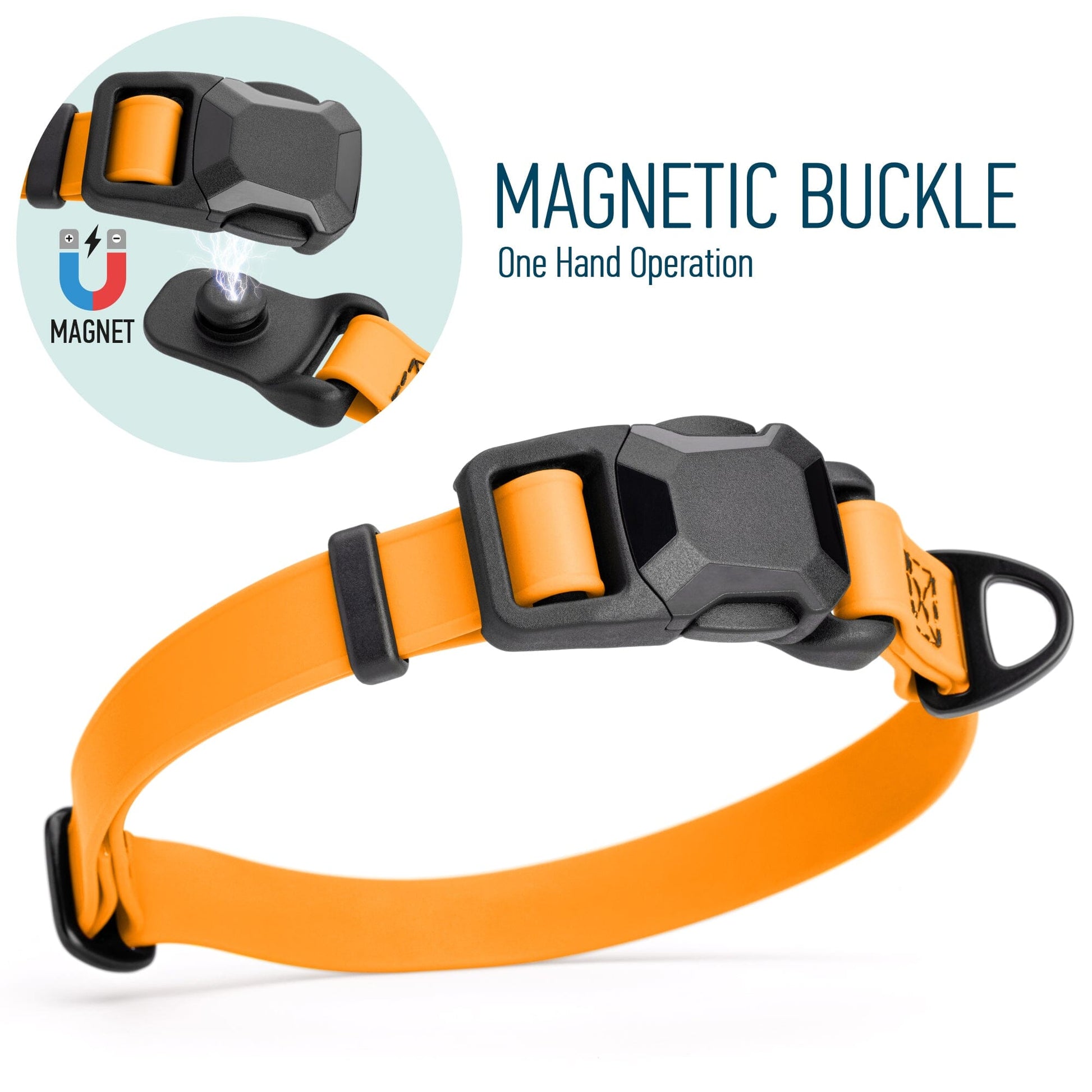 Biothane Waterproof Dog Collar with Magnetic Quick Release Buckle W 3 4" x L 12-19" Tangerine Orange Dog Collars Dogline
