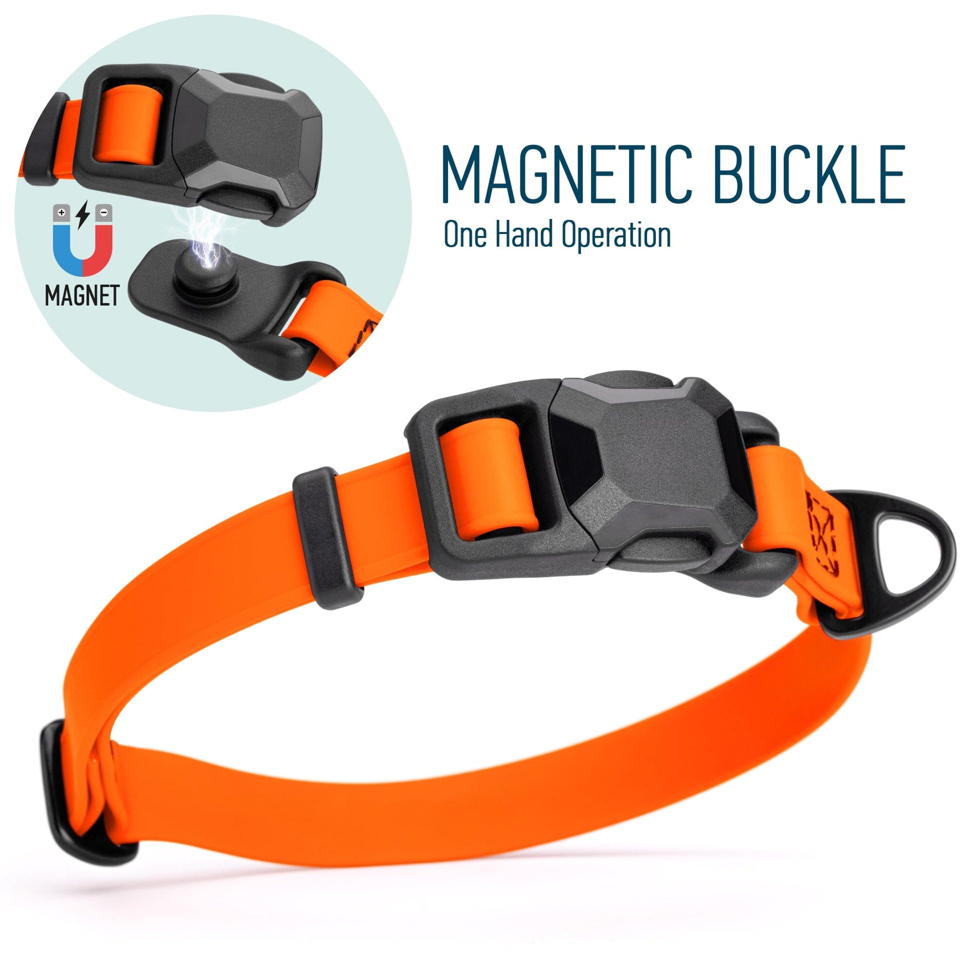 Biothane Waterproof Dog Collar with Magnetic Quick Release Buckle W 3 4" x L 12-19" Hunter Orange Dog Collars Dogline