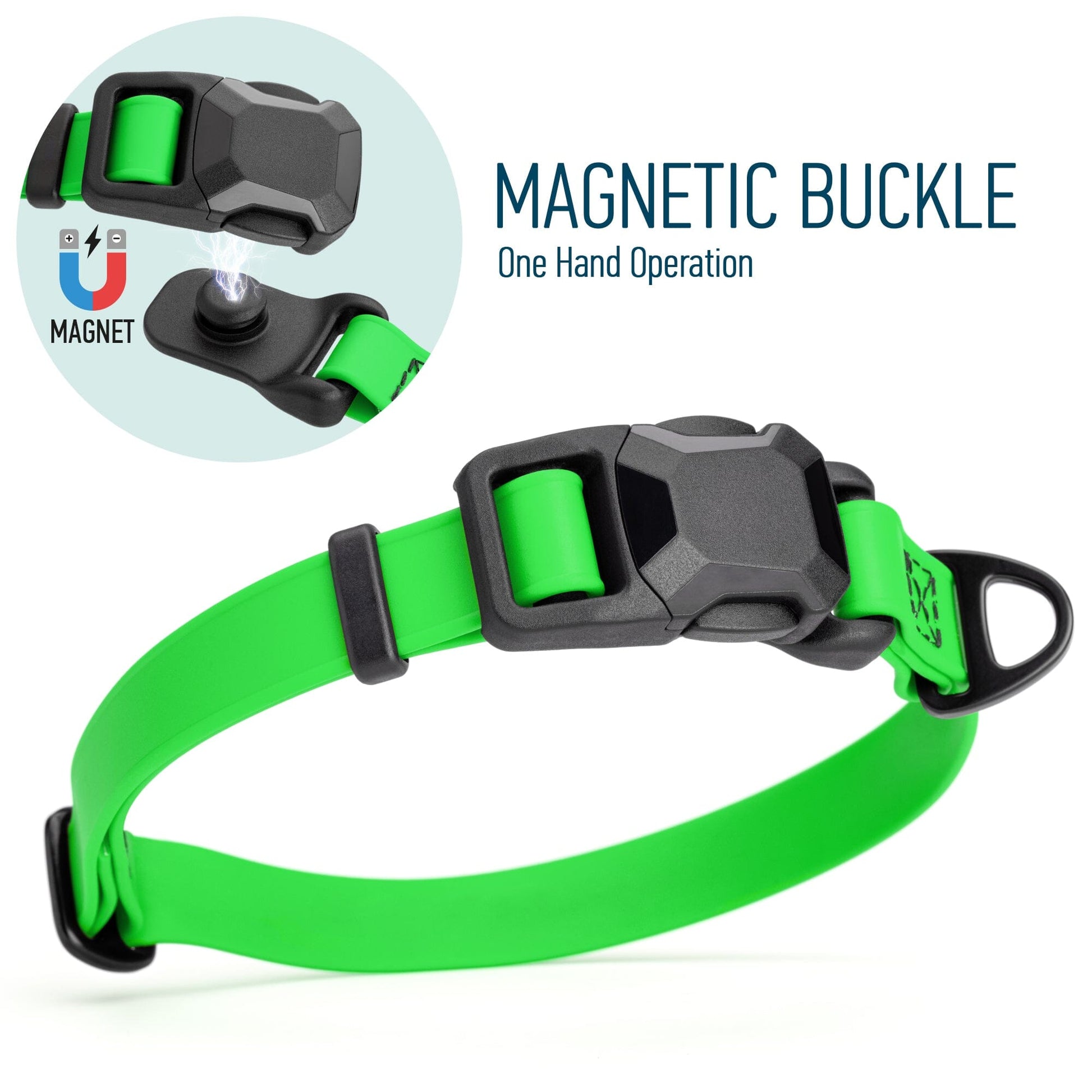 Biothane Waterproof Dog Collar with Magnetic Quick Release Buckle W 3 4" x L 12-19" Tropical Green Dog Collars Dogline