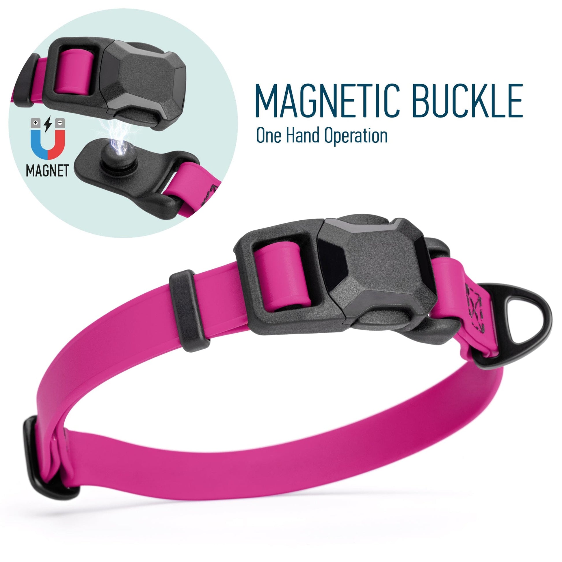 Biothane Waterproof Dog Collar with Magnetic Quick Release Buckle W 3 4" x L 12-19" Magenta Pink Dog Collars Dogline