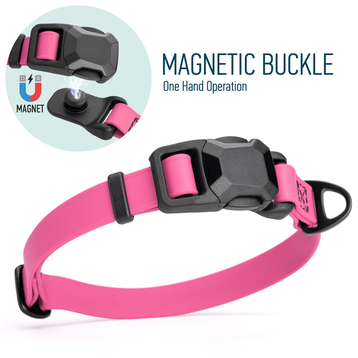 Biothane Waterproof Dog Collar with Magnetic Quick Release Buckle W 3 4" x L 12-19" Passionfruit Pink Dog Collars Dogline